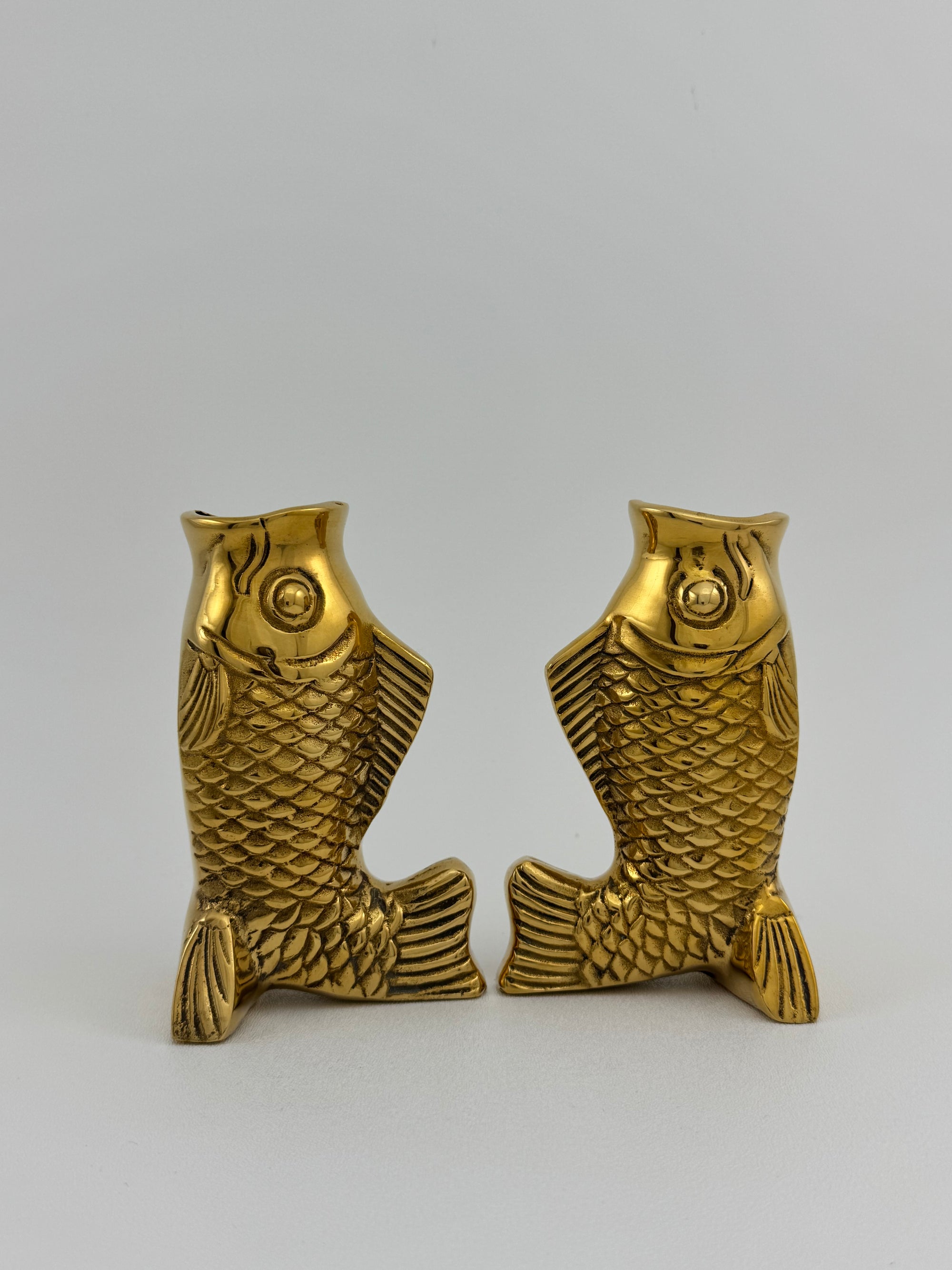 Vintage Brass Fish Vases-A Pair