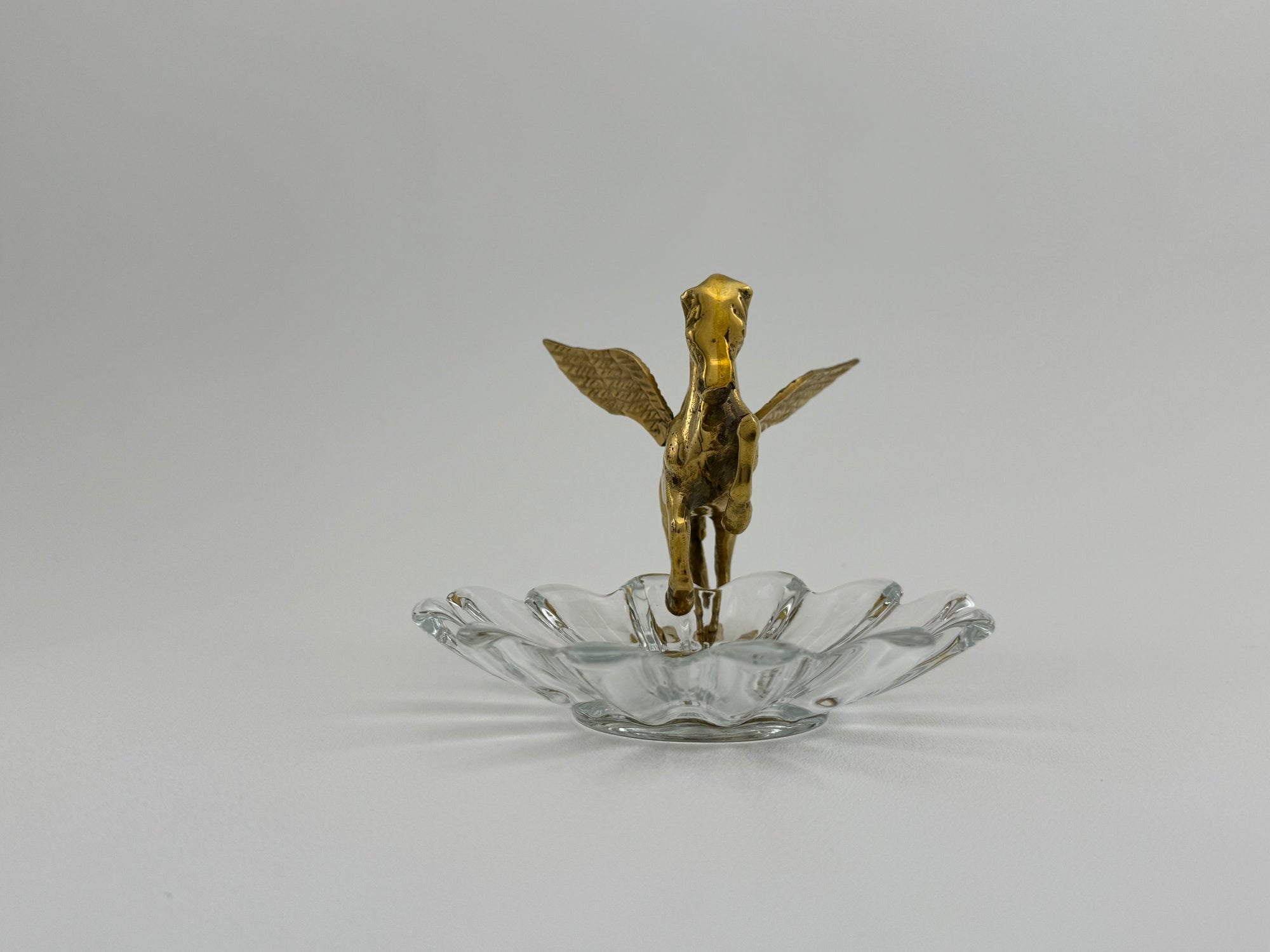 Vintage Brass Pegasus With Glass Trinket Dish- A Set