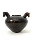 Vintage Bronze Horse Head Vessel | Dual Horse Sculpture Vase
