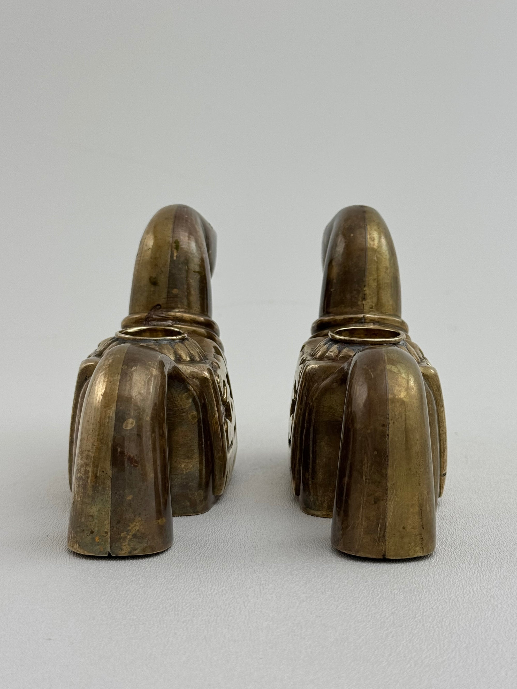 Pair of Vintage Trojan Horse Brass Candleholders