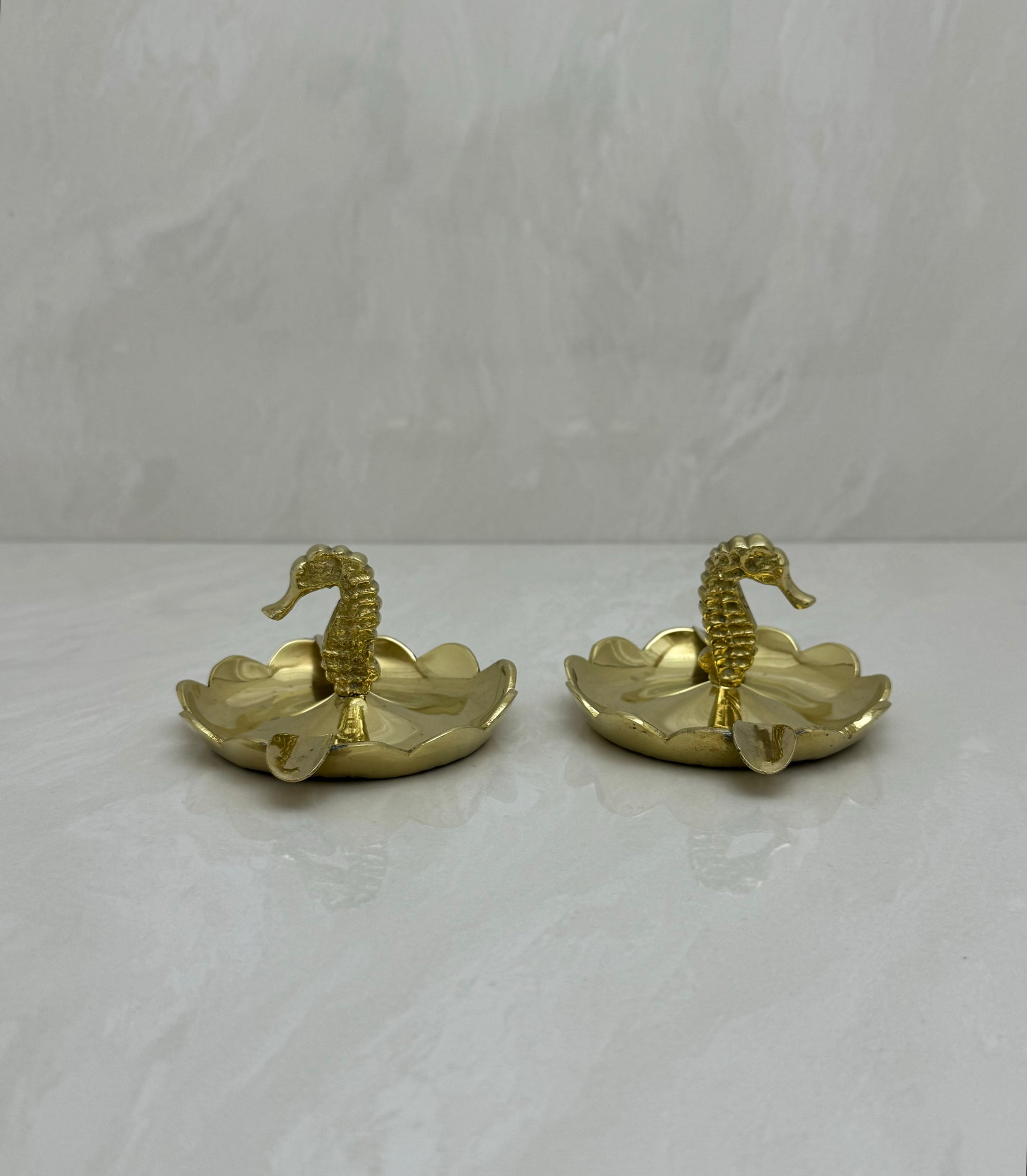 Vintage Small Brass Seahorse Ashtrays-A Pair