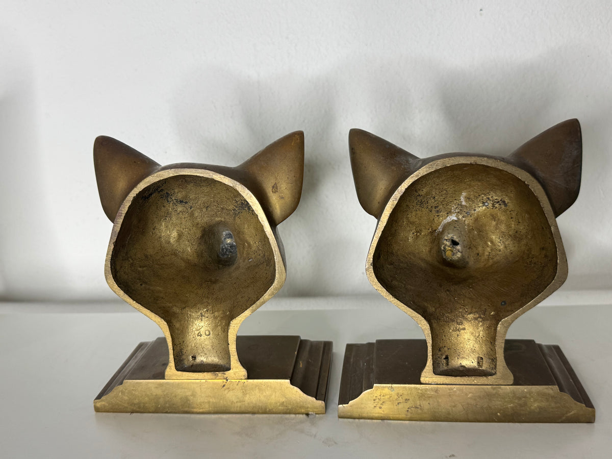 Vintage Brass Fox Head Bookends