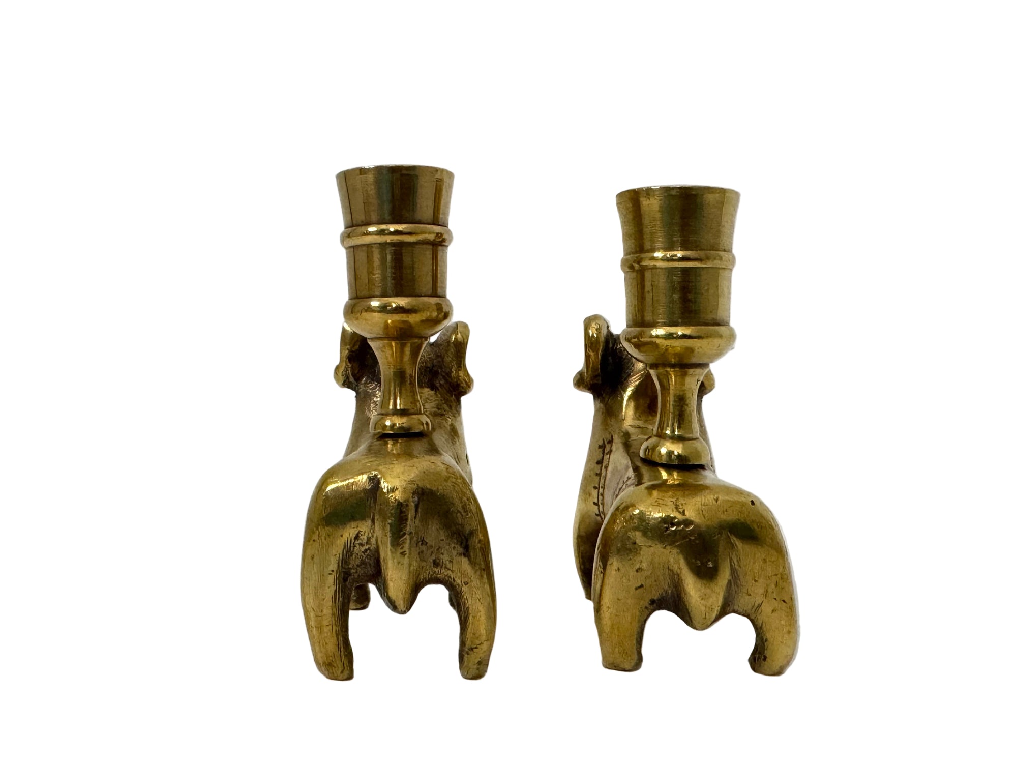 Vintage Brass Ram Candle Holders | Mid-Century Handcrafted Pair