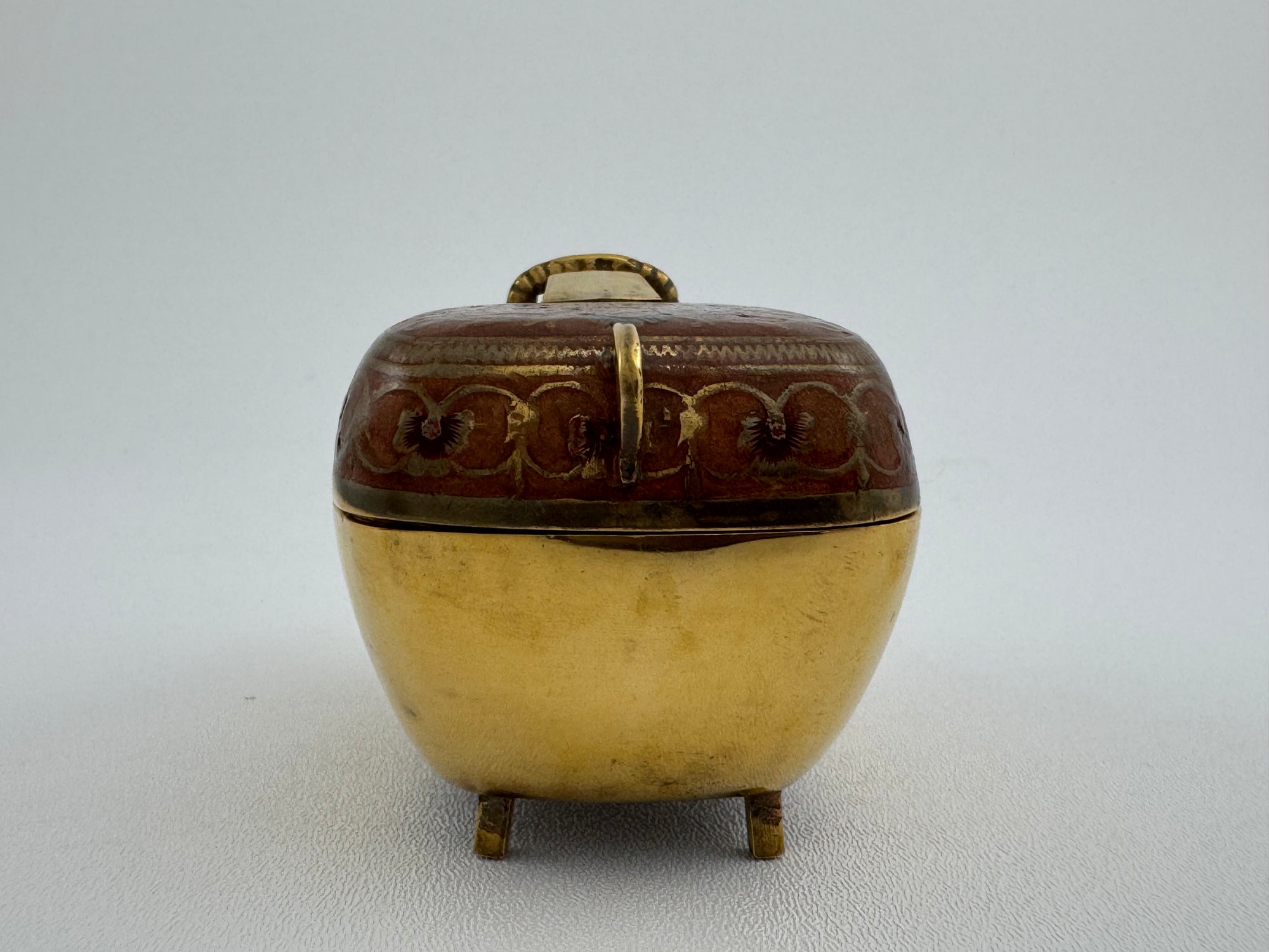 Vintage Brass Goat Trinket Dish With Enameled Etchings
