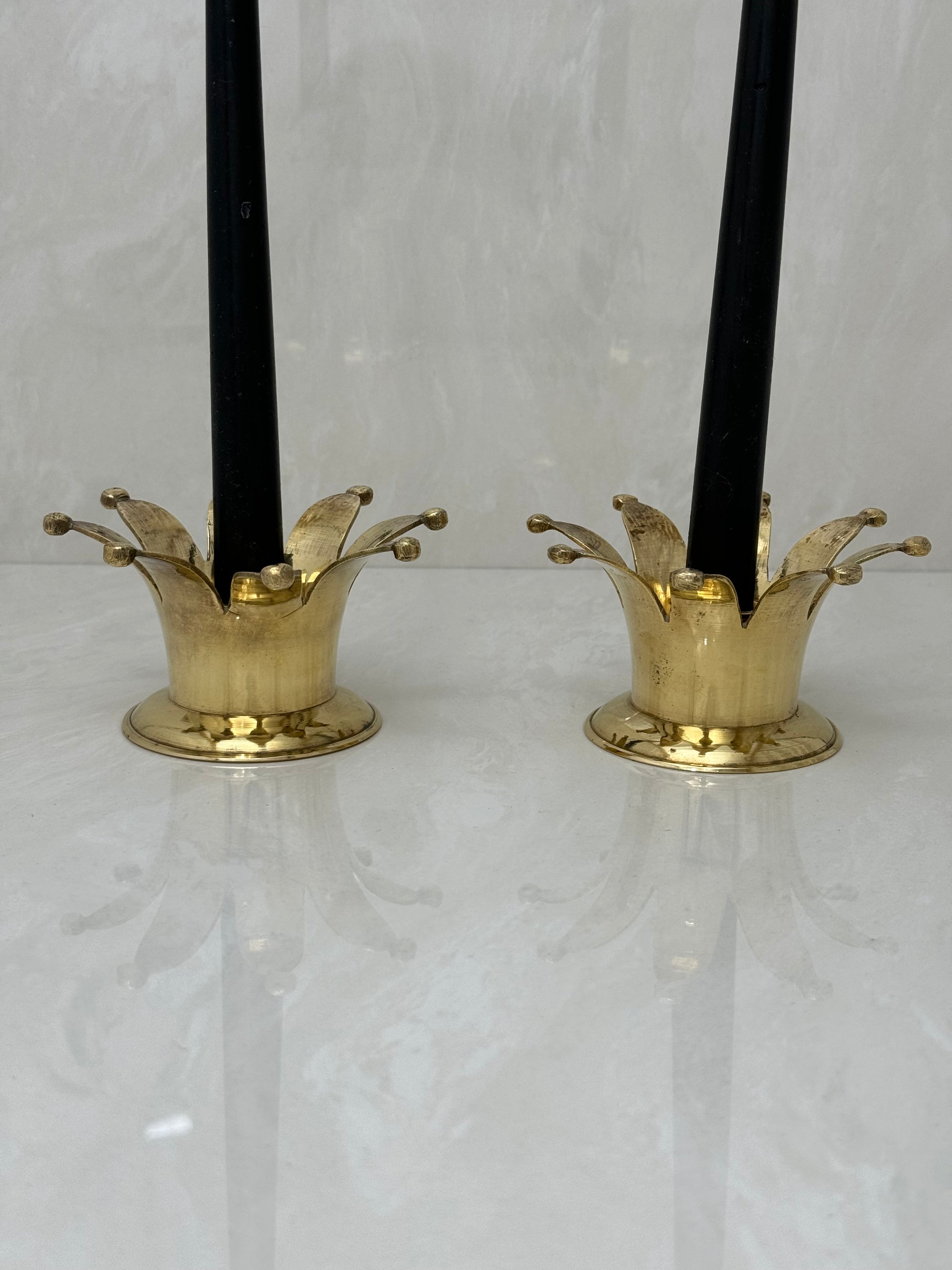 Vintage Brass Crown Candleholders-A Pair