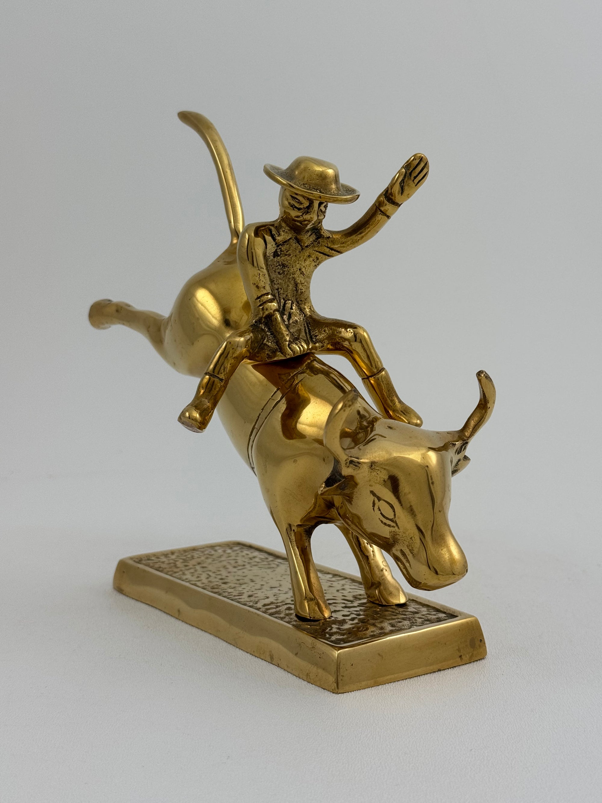 Rare Brass Bull Rider Figurine – Rodeo Cowboy Statue, Western Americana