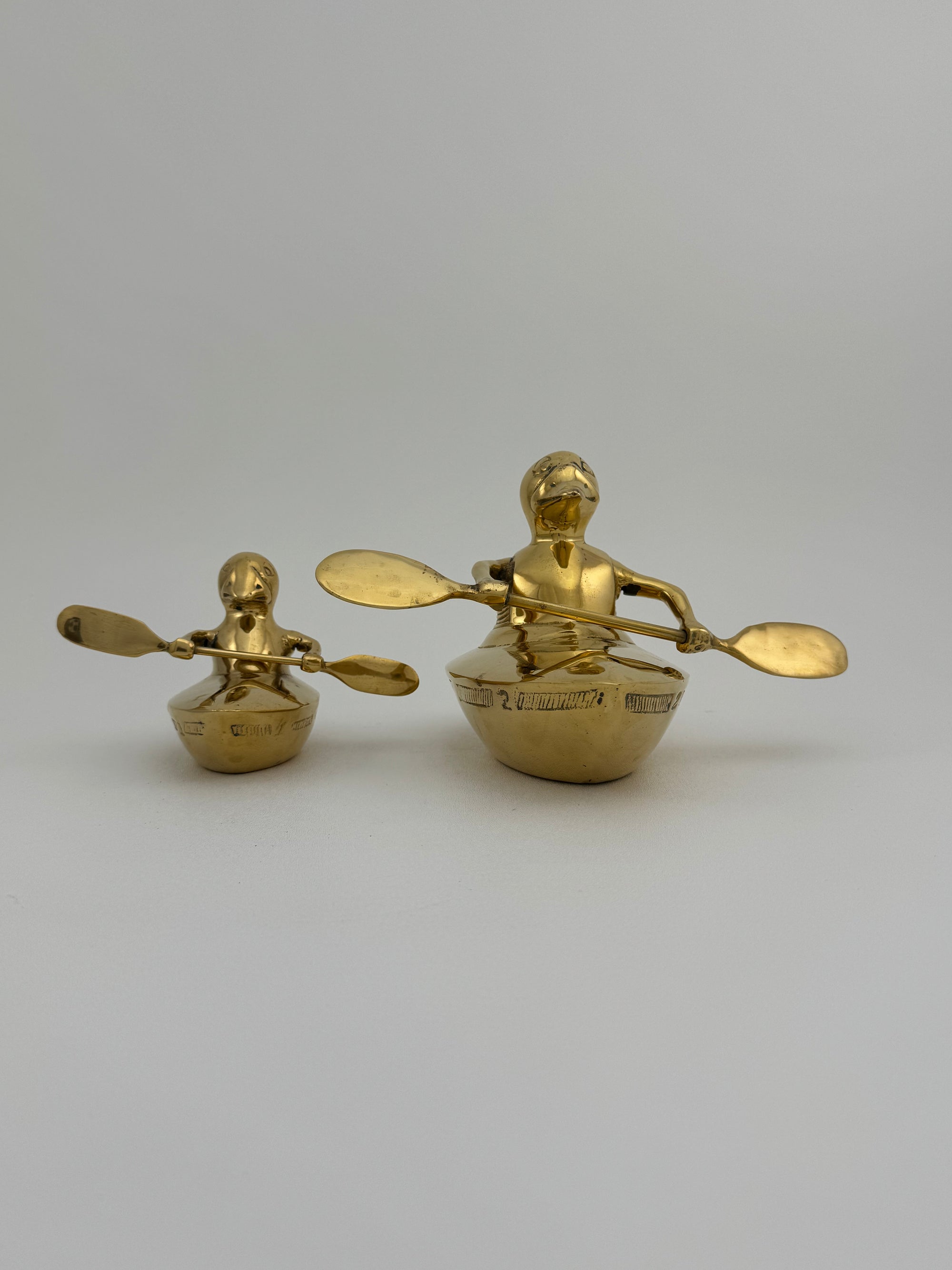 Vintage Brass Duck and Duckling Paddling Boats-A Pair