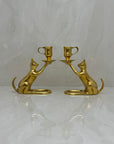 Vintage Brass Cat Candlestick Holders- A Pair