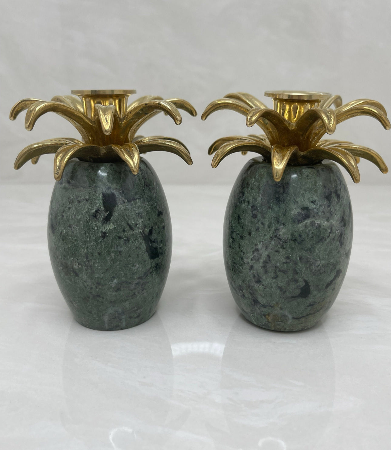 Vintage Brass and Marble Candlestick Holders- A Pair