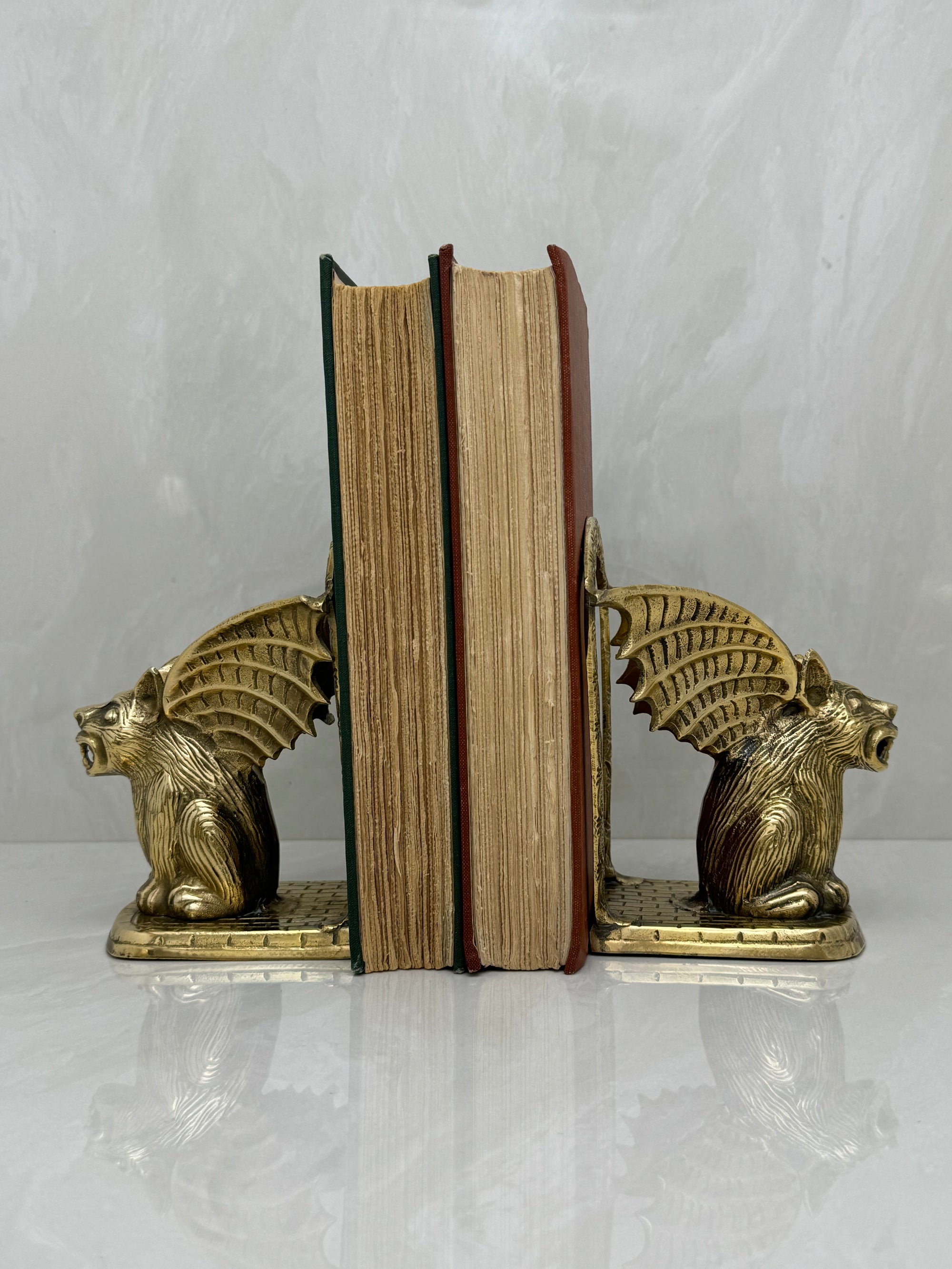 Vintage Brass Gargoyle Bookends- A Pair