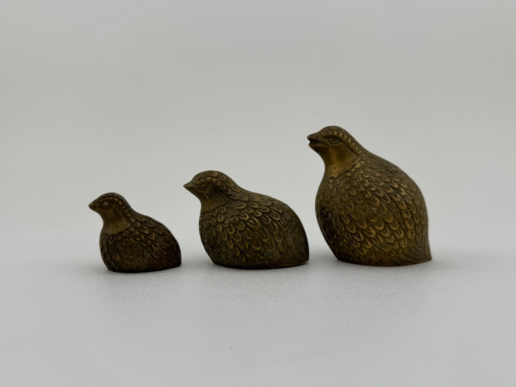 Vintage Brass Quail Family- A Three Piece Set