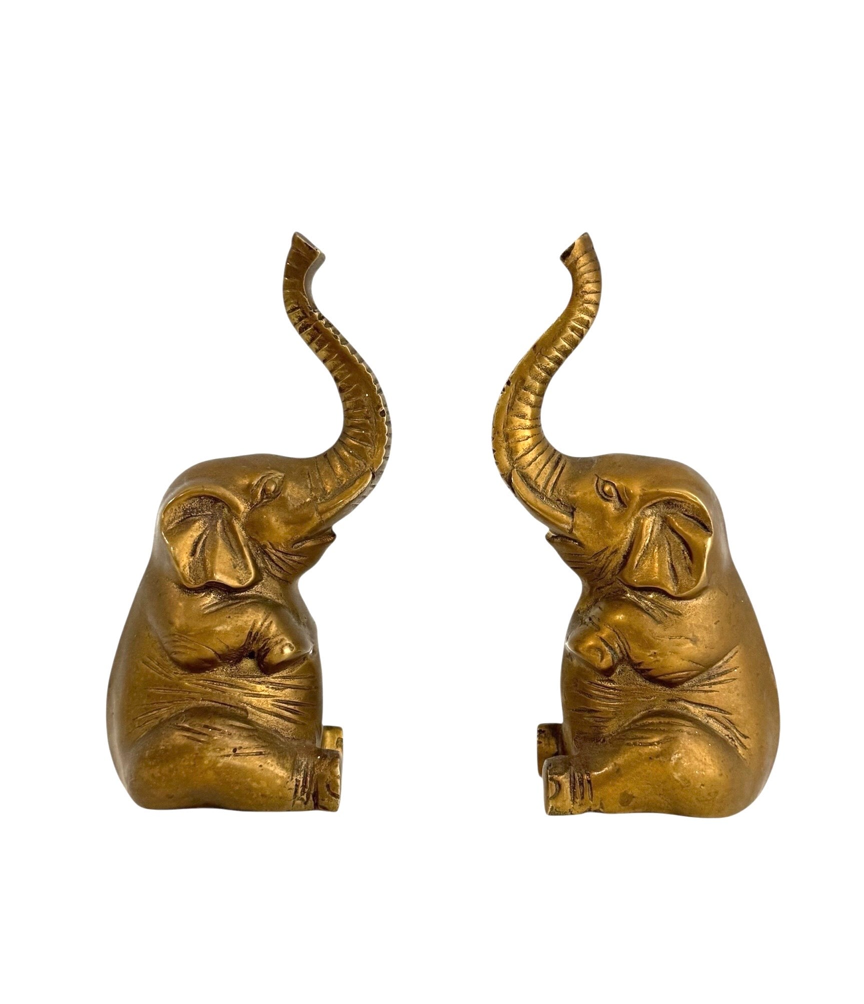 Vintage Brass Sitting Elephant Pair