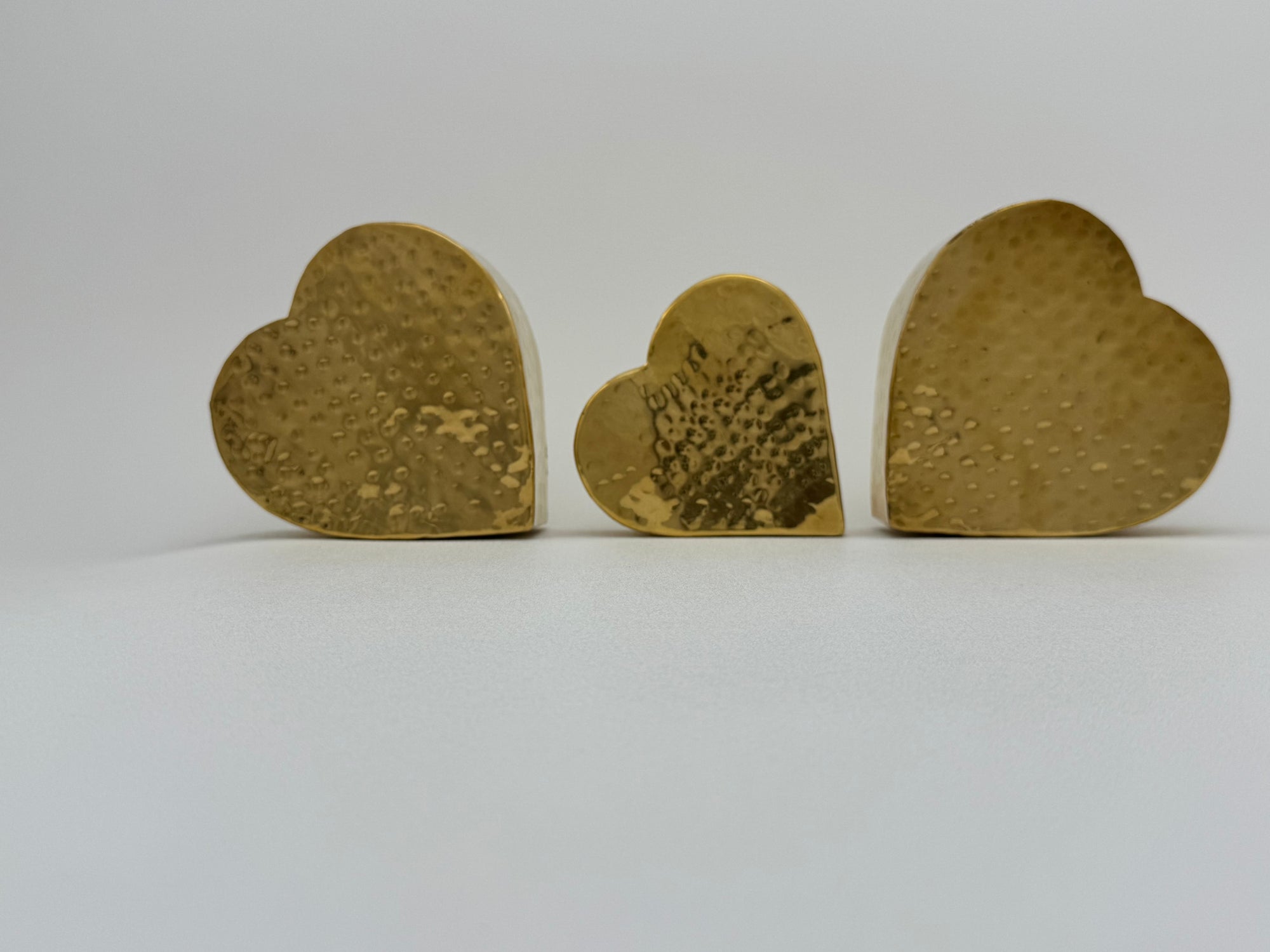 Vintage Brass Hammered Heart Shaped Vases/Planters- A Set of Three by Hosley
