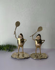 Vintage Brass Tennis Playing Frogs-A Pair