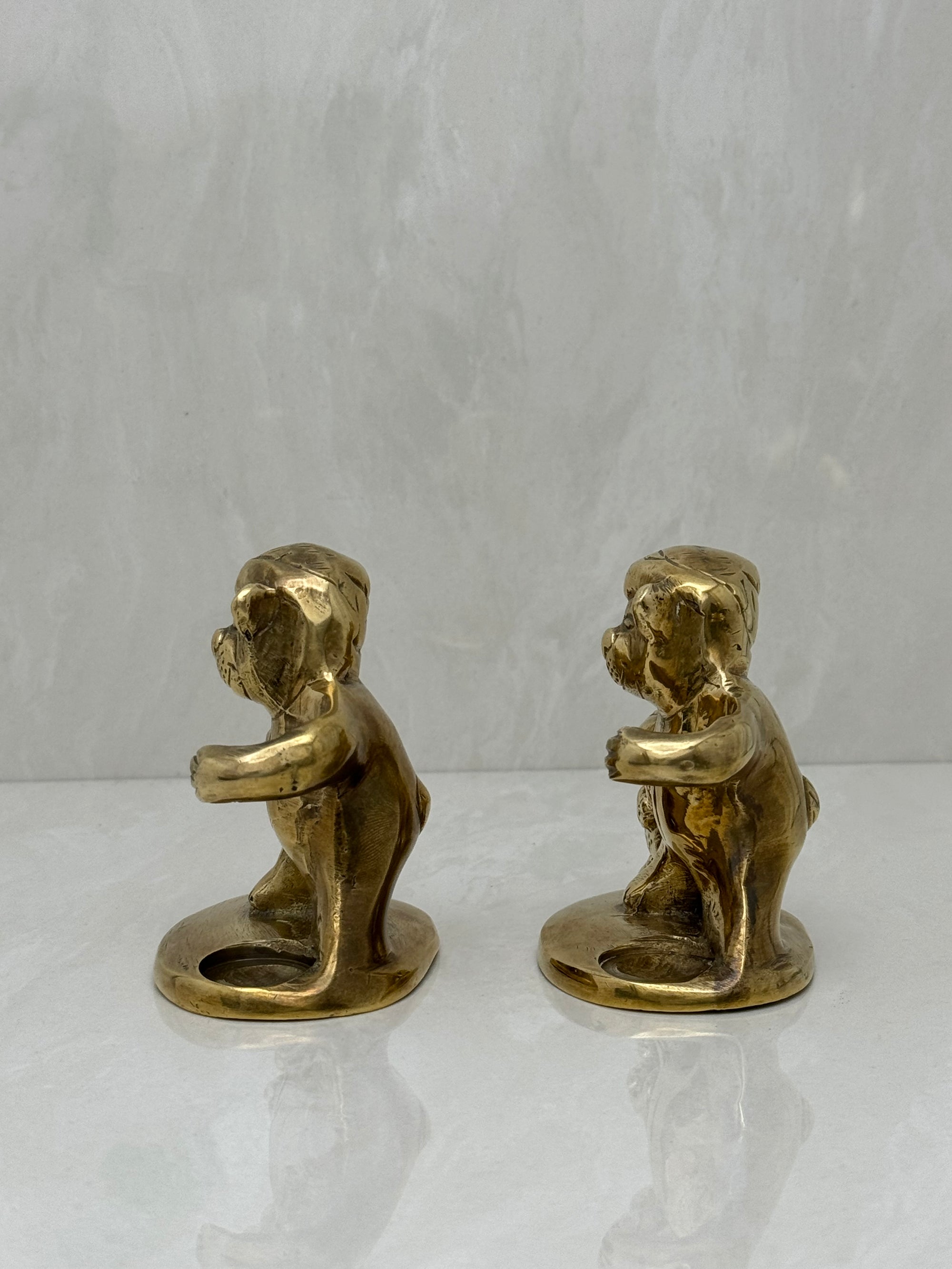 Vintage Brass Teddy Bear Candleholders-A Pair