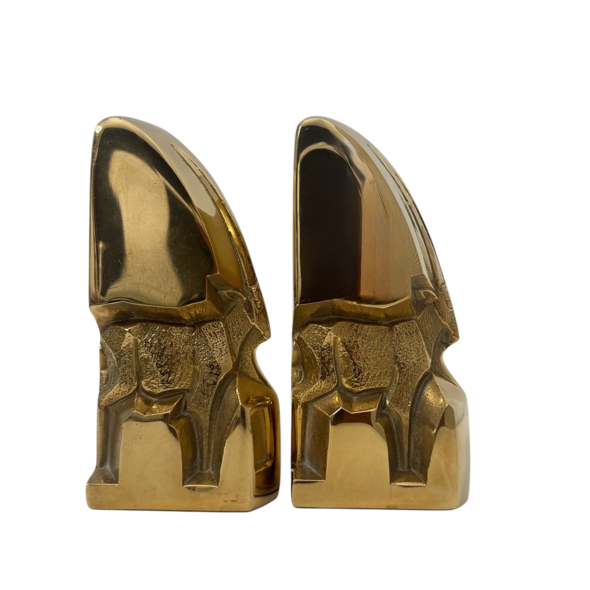 Mid-Century Modern Brass Gazelle Sculptures – Abstract Antelope Bookends