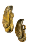 Pair of Vintage Brass Swan Wall Pockets / Hanging Holders