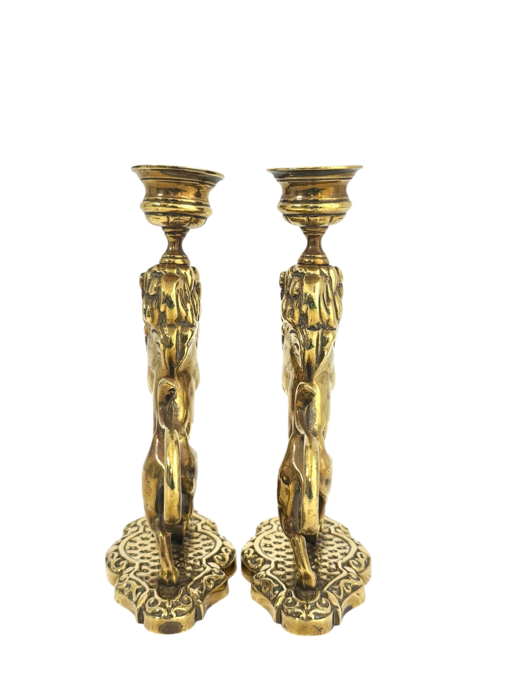 Vintage/Antique Brass Lion Candleholders- A Pair