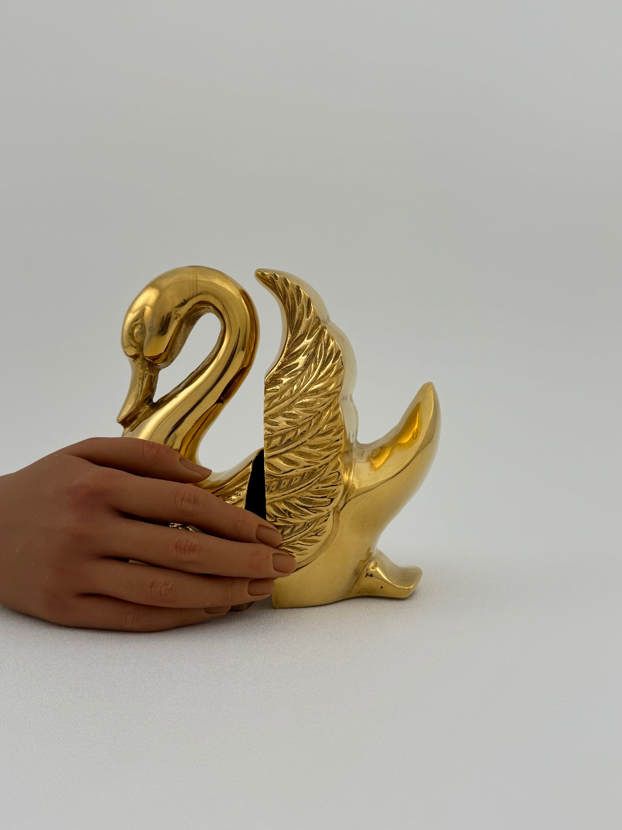 Vintage Brass Swan Bookends- A Pair