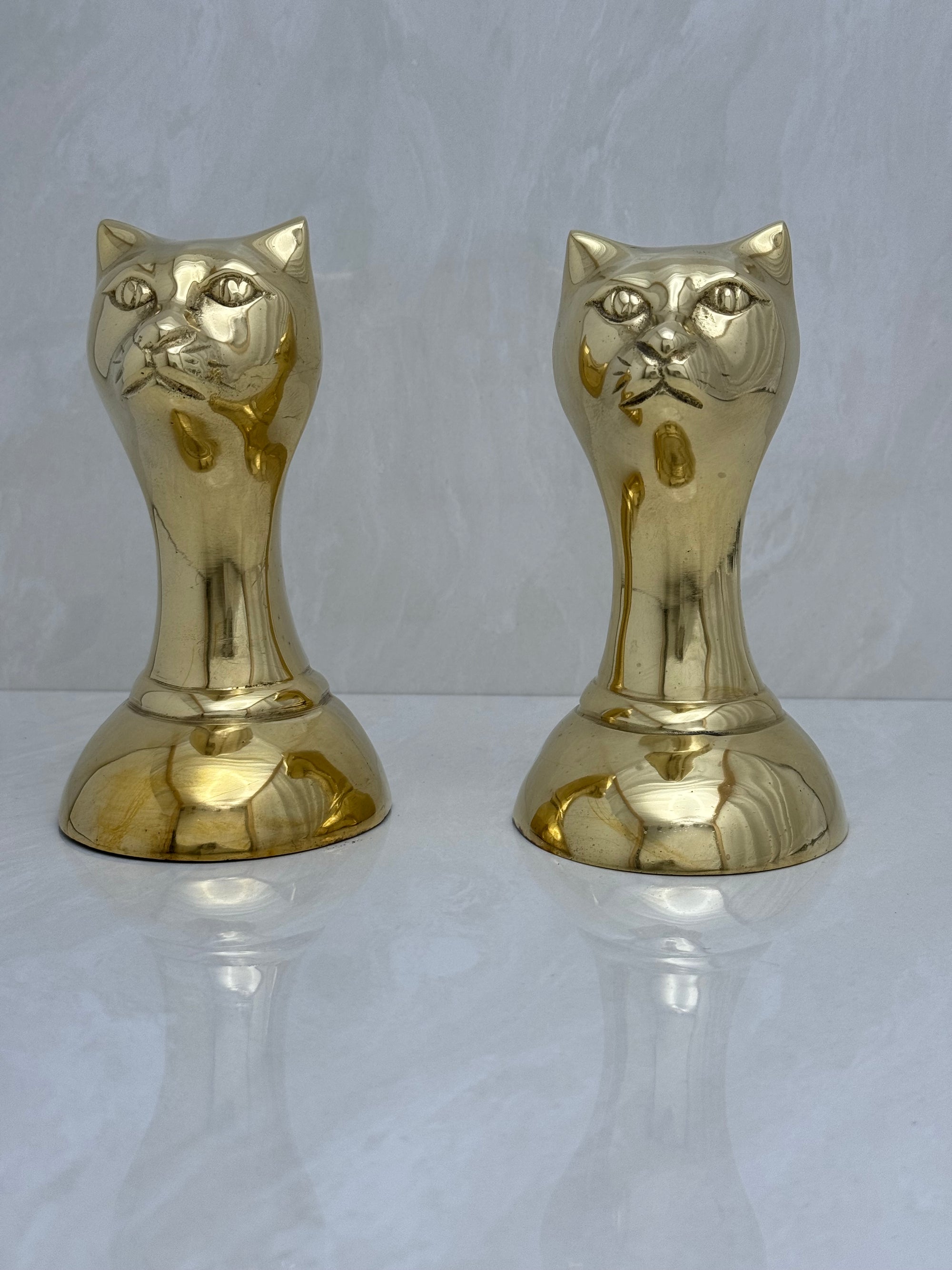 Vintage Brass Cat Head Bookends-A Pair