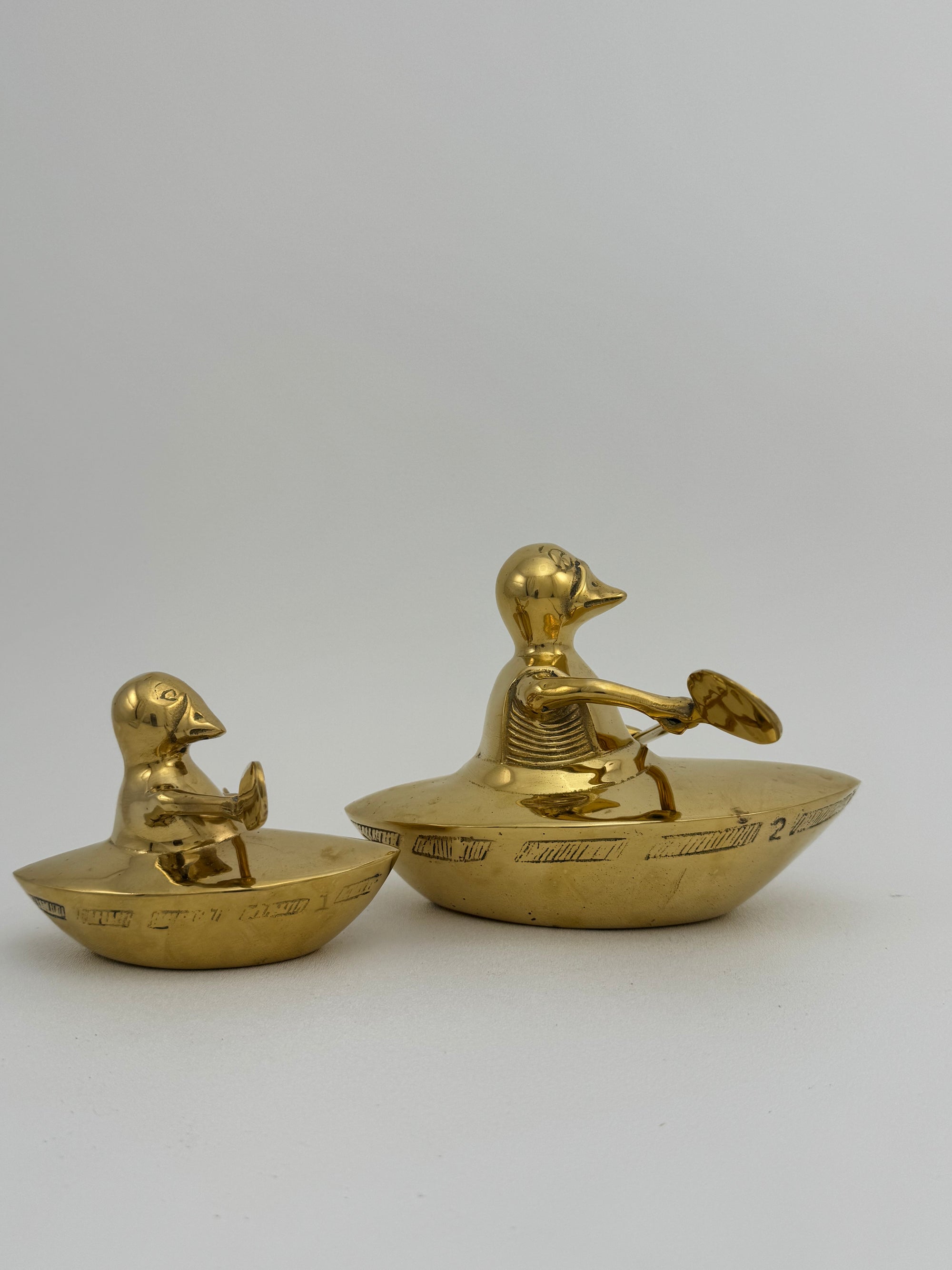 Vintage Brass Duck and Duckling Paddling Boats-A Pair