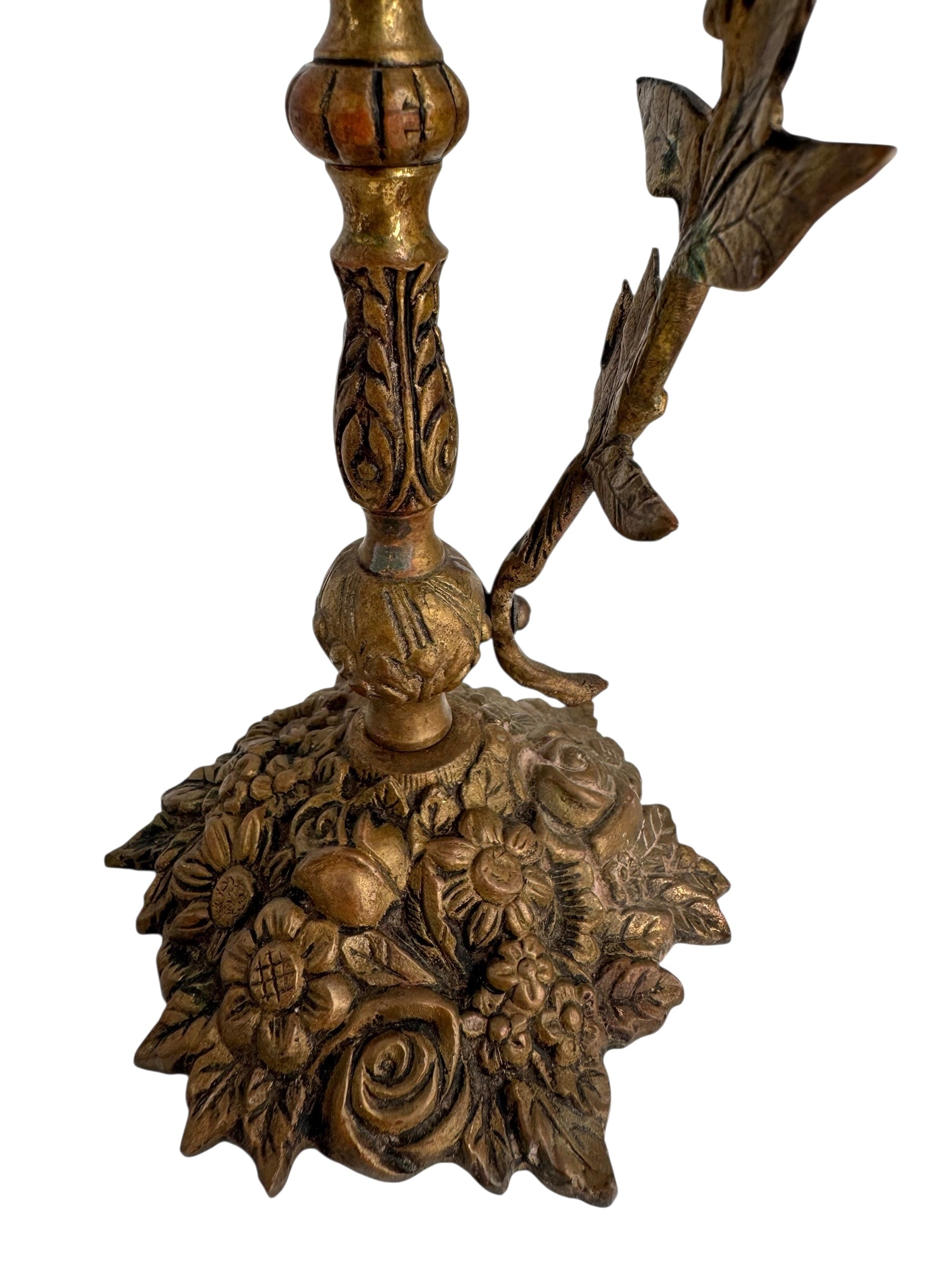 Pair of Vintage Rococo Brass Candleholders – Ornate Floral &amp; Vine Taper Holders-Made in Spain