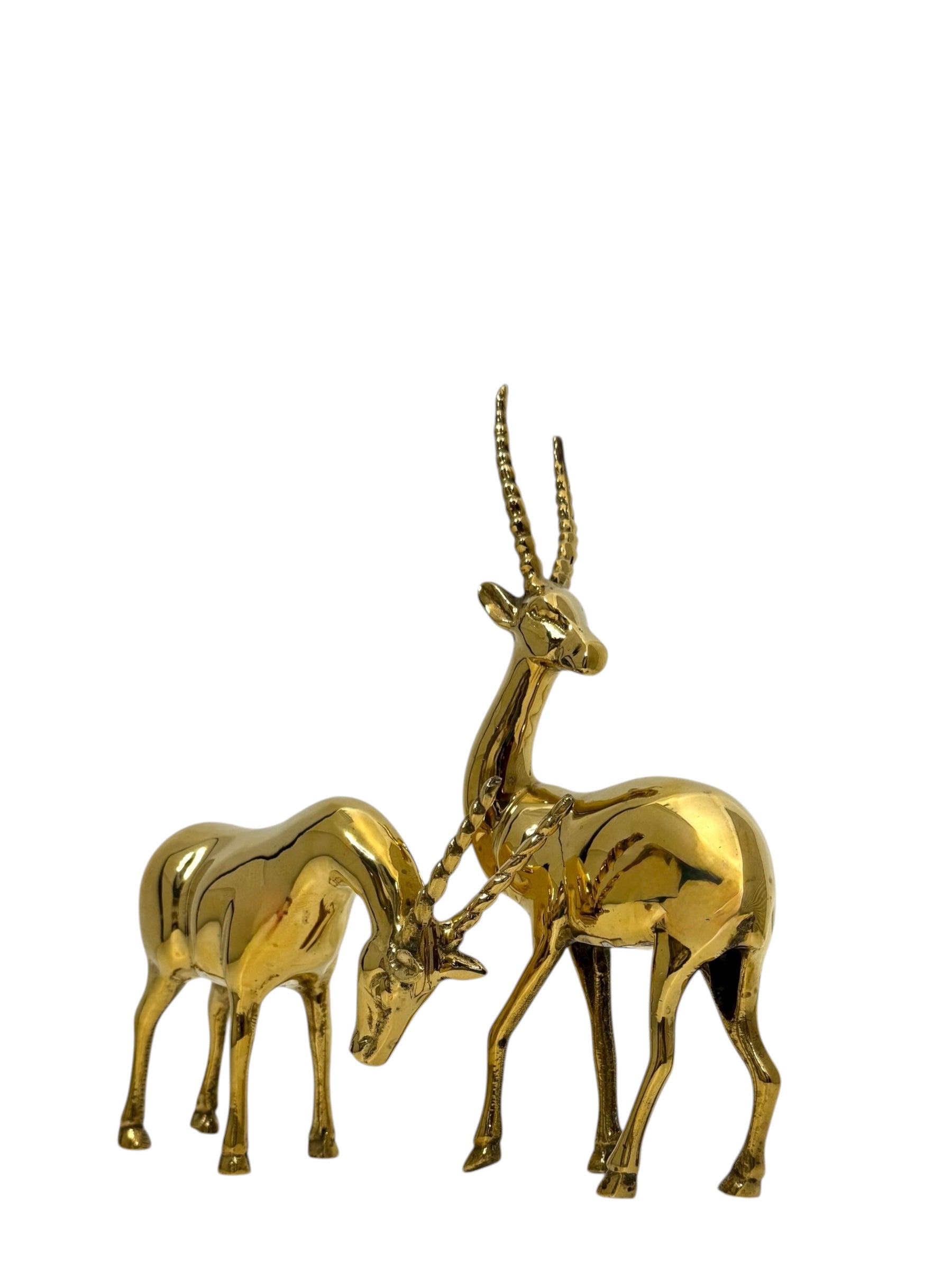 Rare Vintage Polished Brass Gazelle Pair | Mid-Century Modern Antelope Sculptures