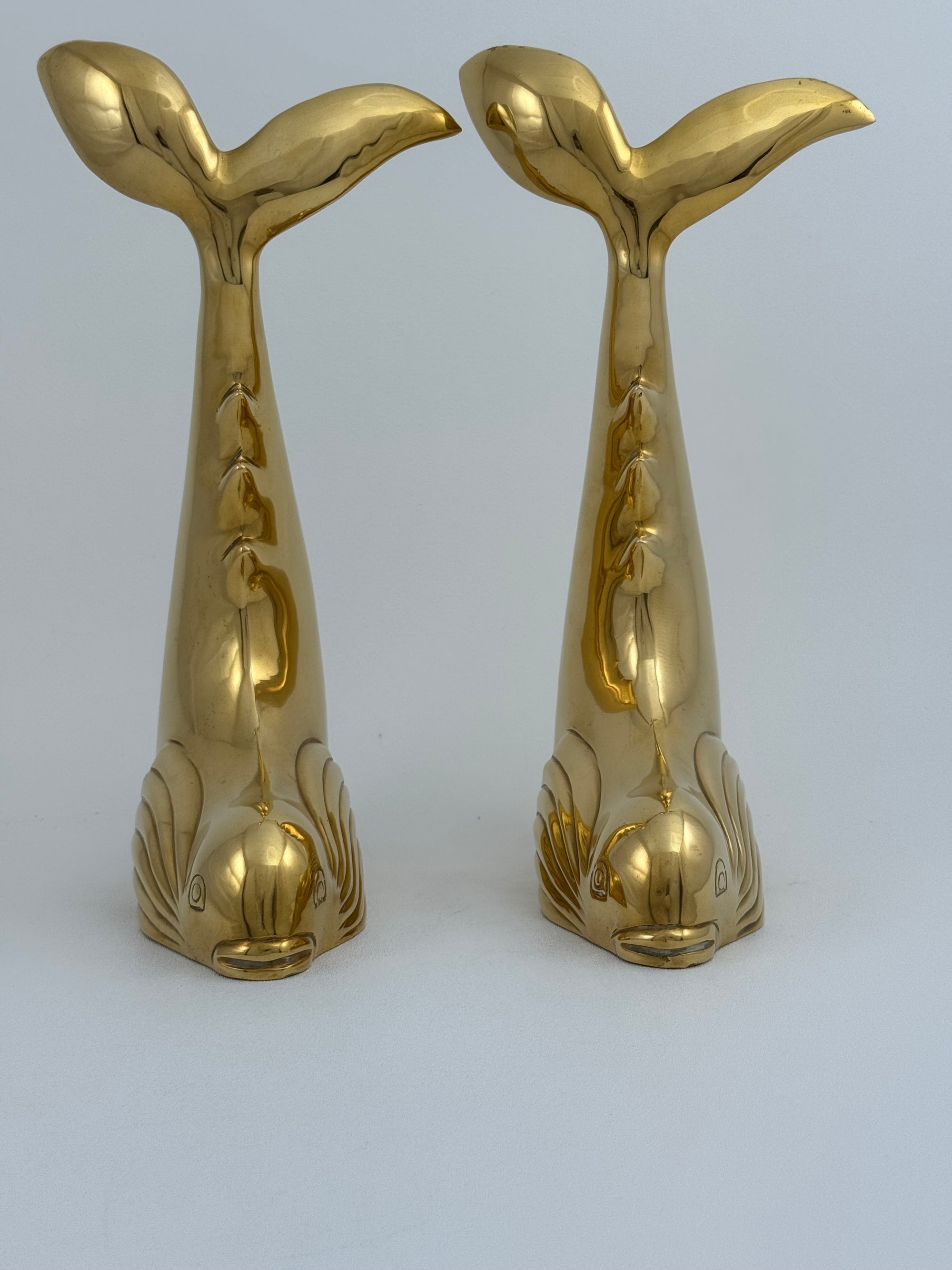 Vintage Brass Dolphin Sculptures- A Pair by Dolbi Cashier-14”