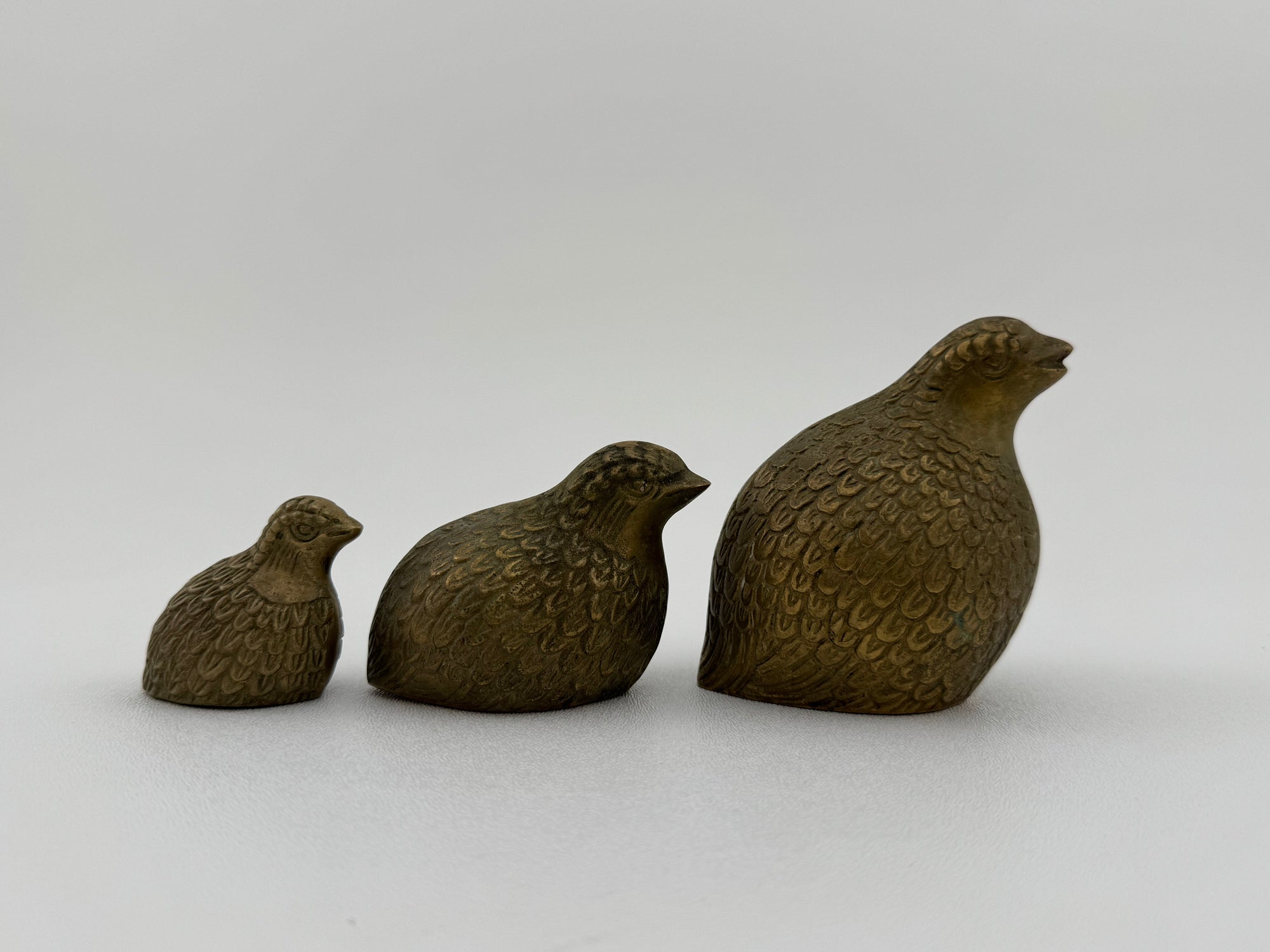 Vintage Brass Quail Family- A Three Piece Set