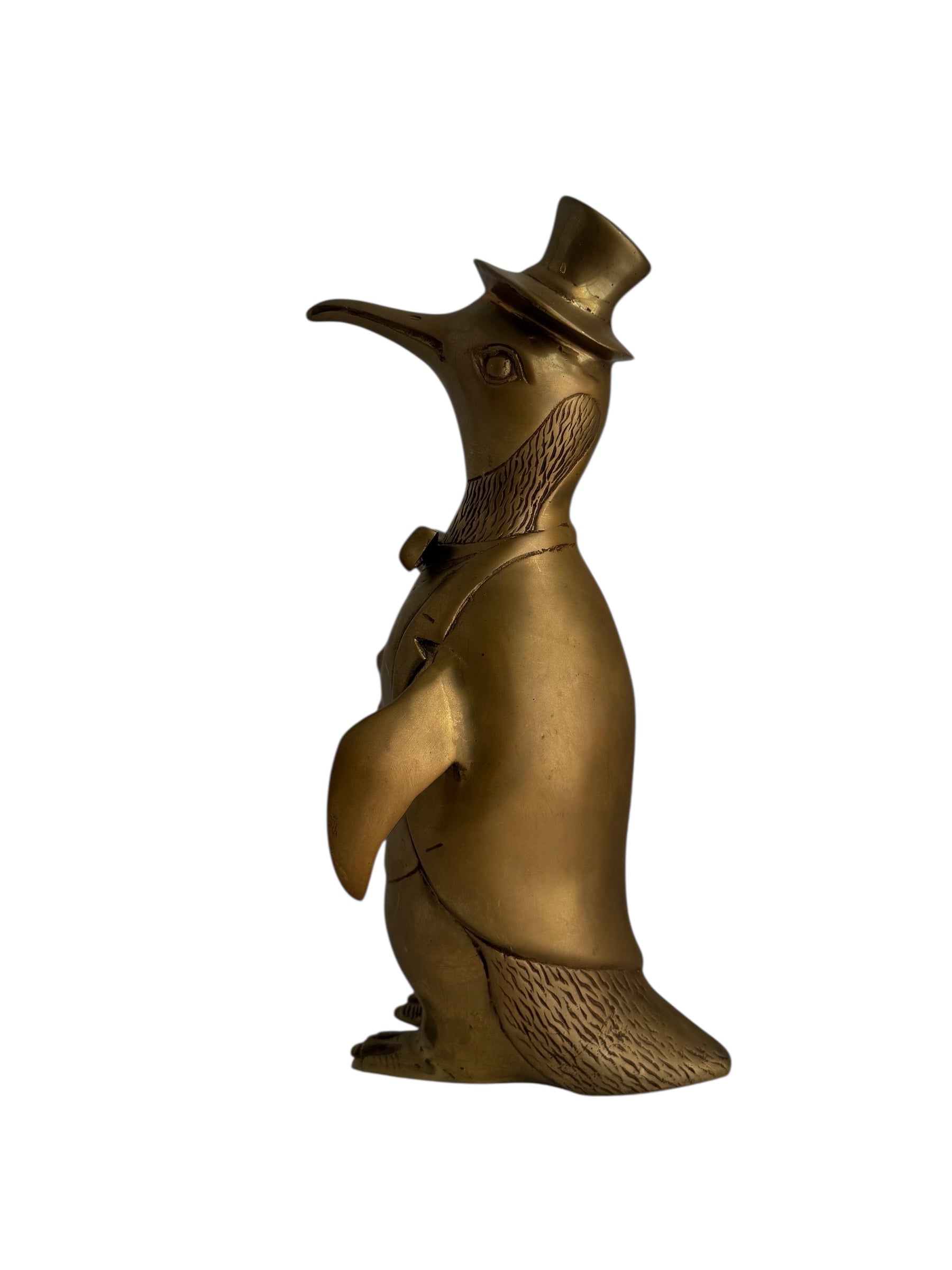 Vintage Brass Penguin Conductor with Baton – Whimsical Dapper Sculpture