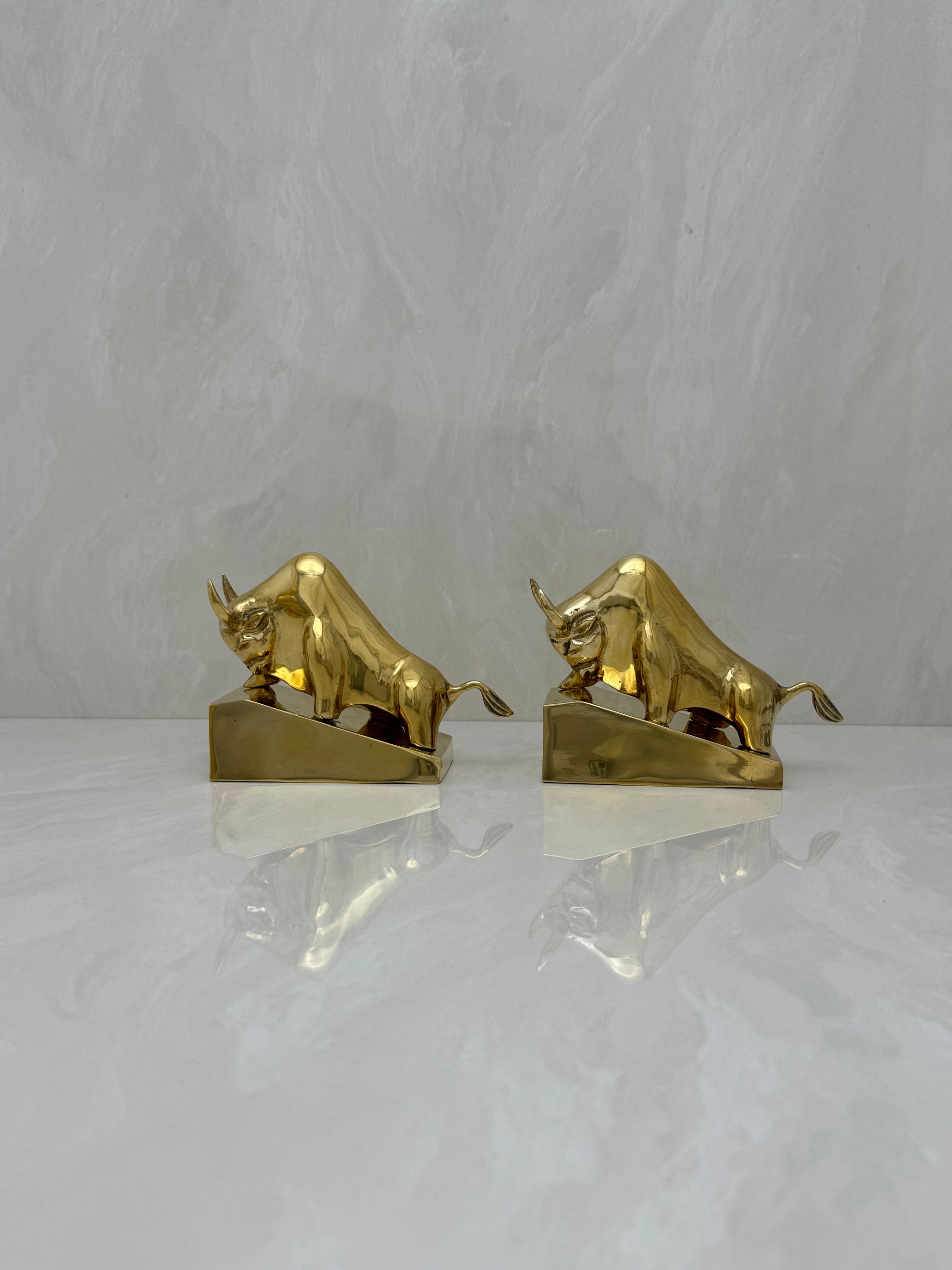 Vintage Brass Charging Bulls-A Pair