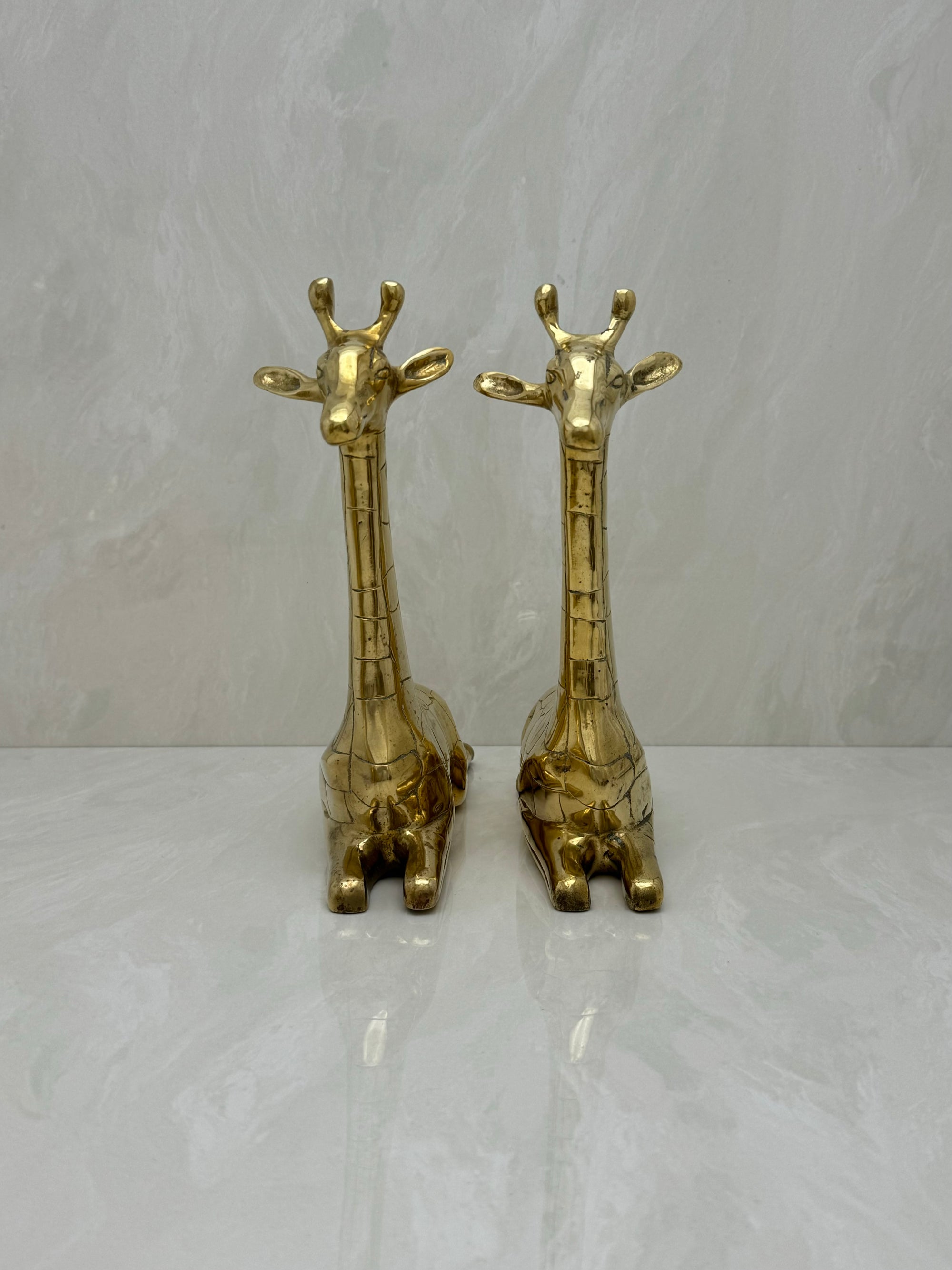 Vintage Brass Sitting Giraffes-A Pair