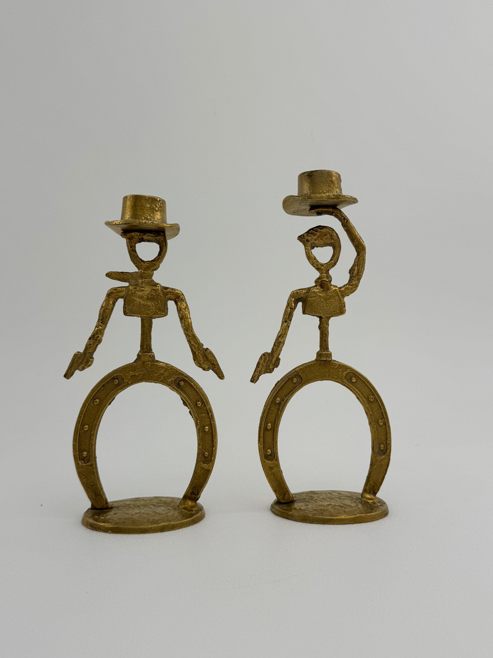 Cowboy Brass Candlestick Holders- A Pair