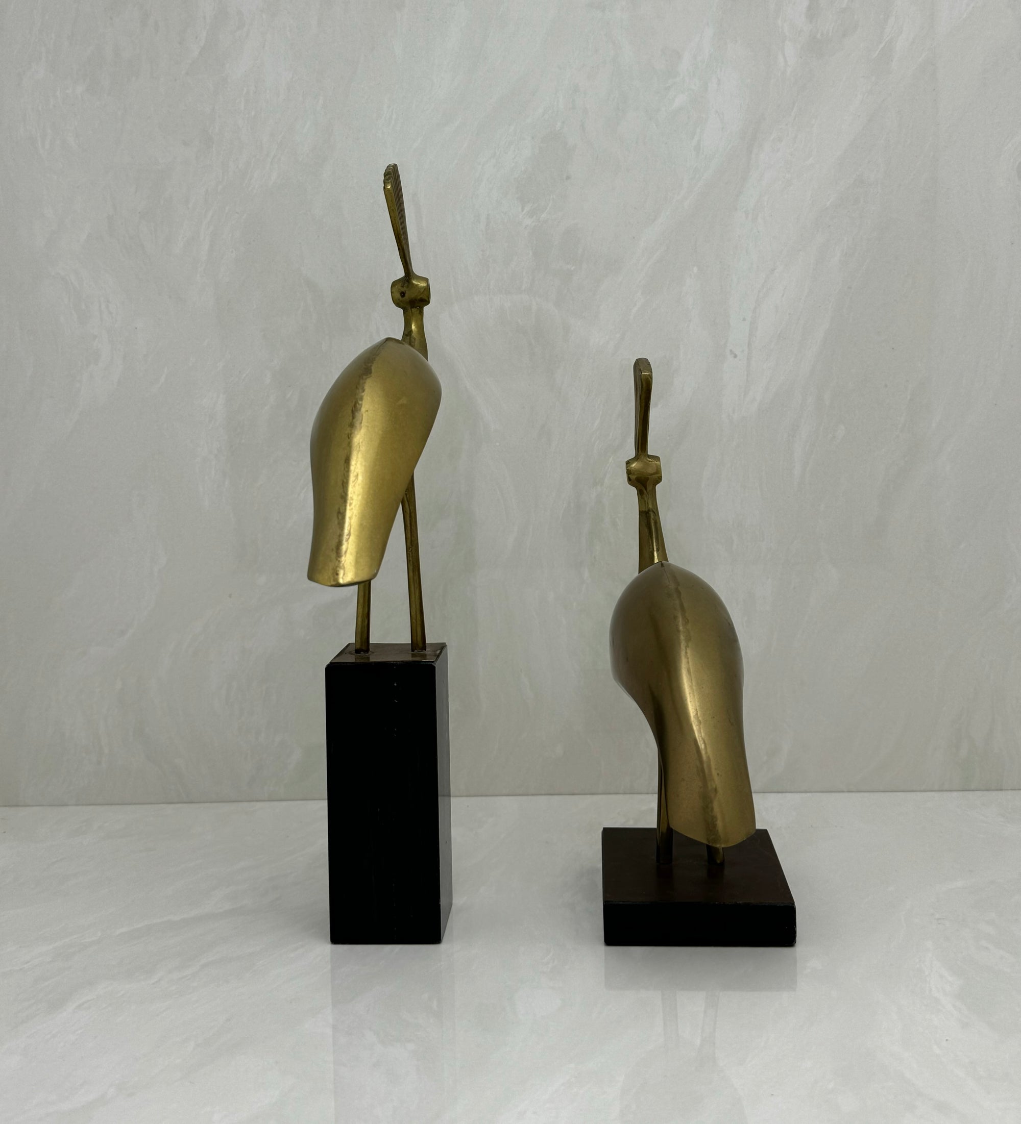 Vintage Brass Peacocks on Marble Bases- A Pair by Rosenthal Netter