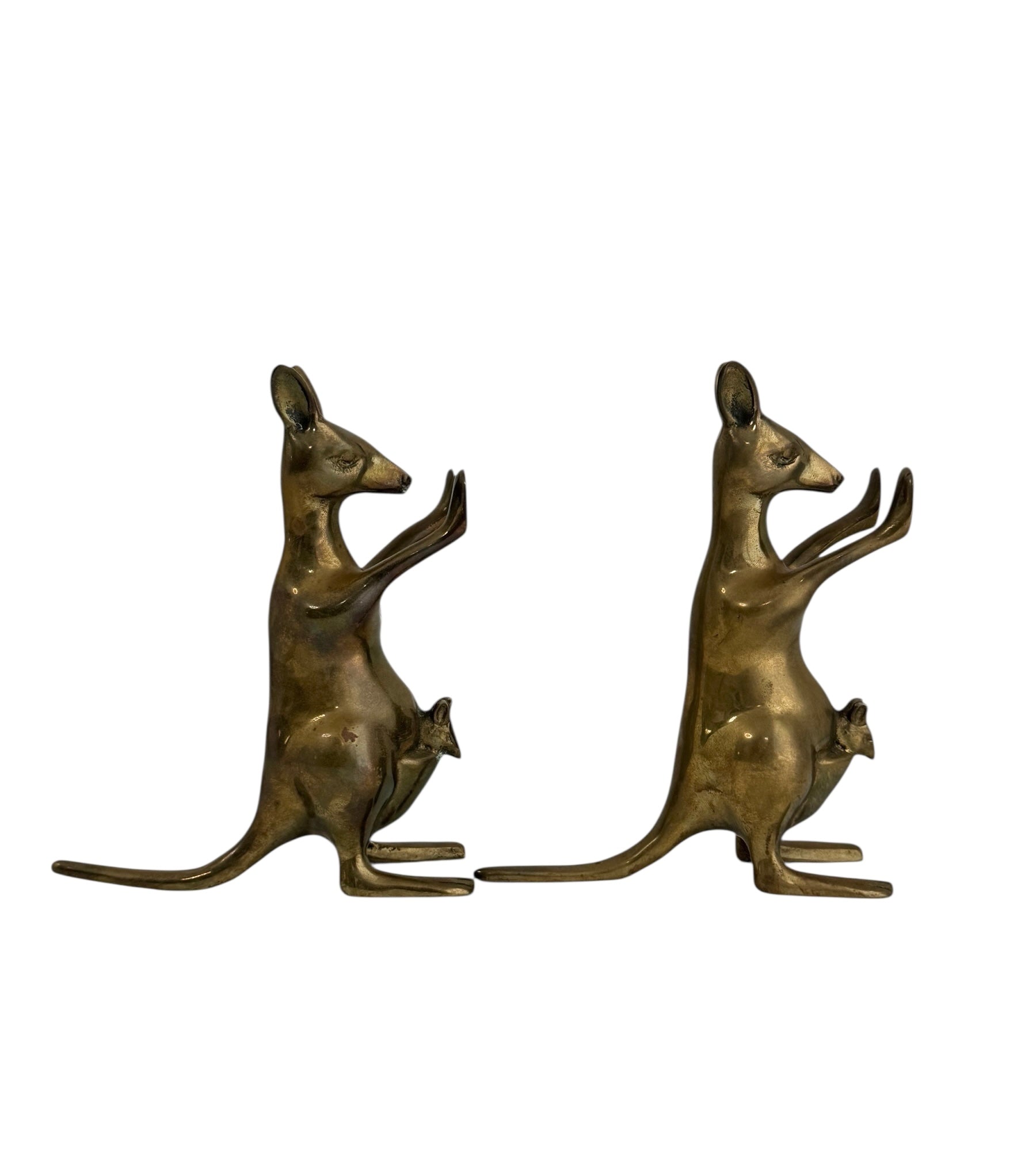 Vintage Brass Kangaroo Bookends with Joeys – Mid-Century Modern Set