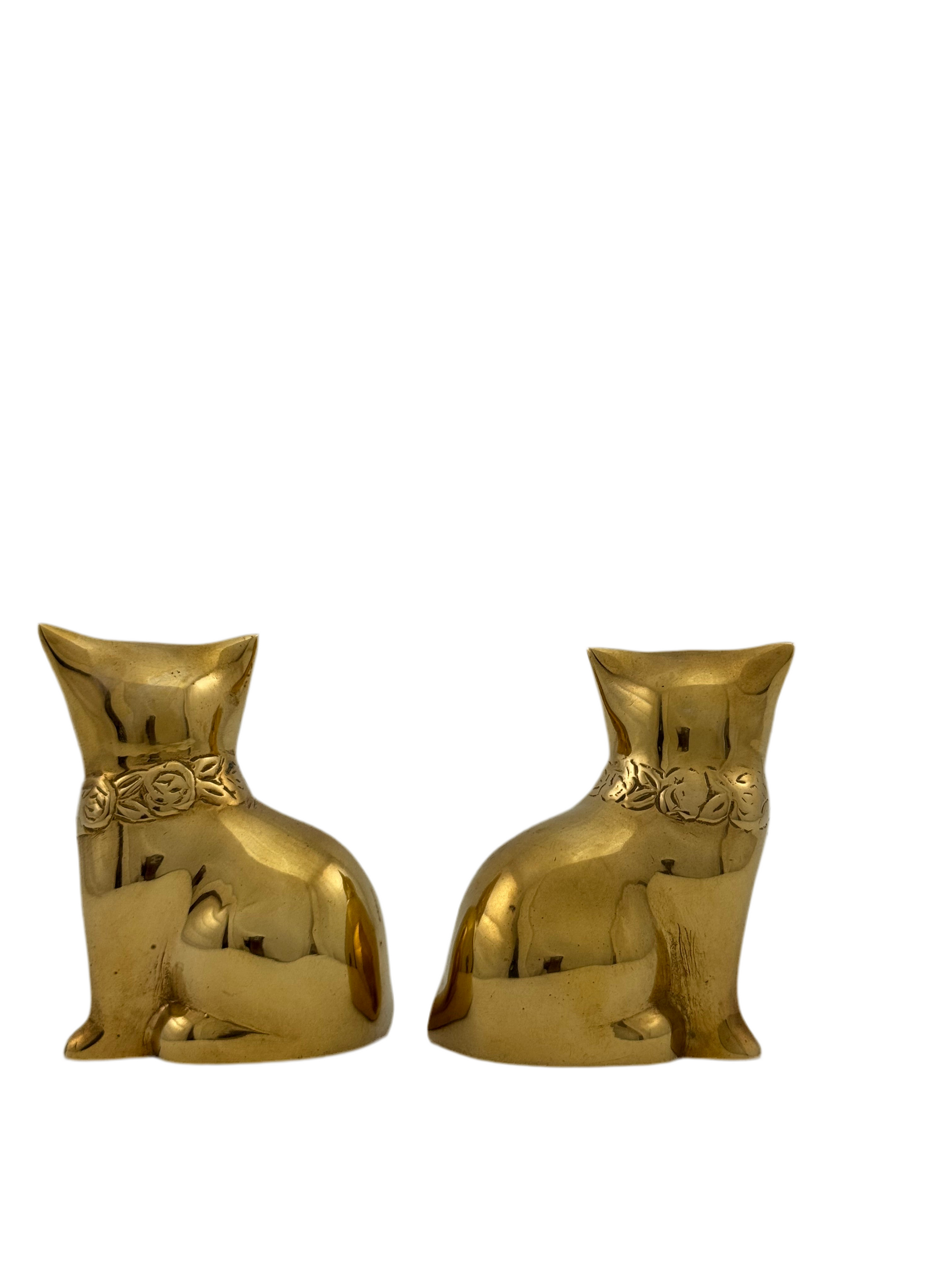 Small Vintage Brass Cat Figurines-A Pair