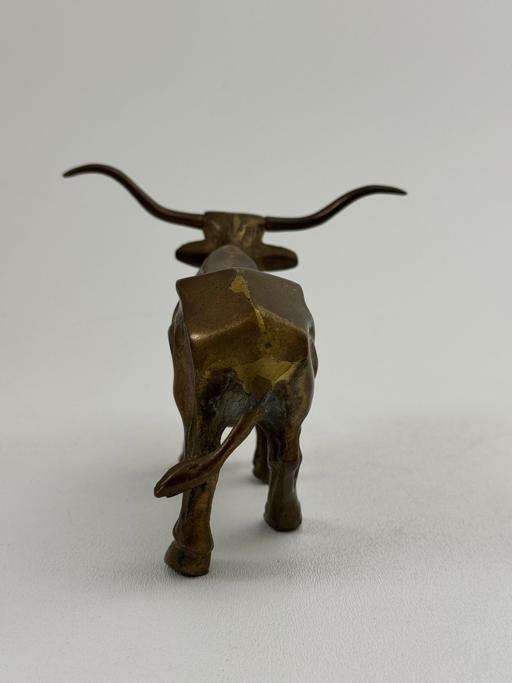 Vintage Brass Longhorn Bull Sculpture – 7.5” Long, 5.75” Horn Span, 4.75” Tall – Western-Southwestern-Texas Ranch Décor