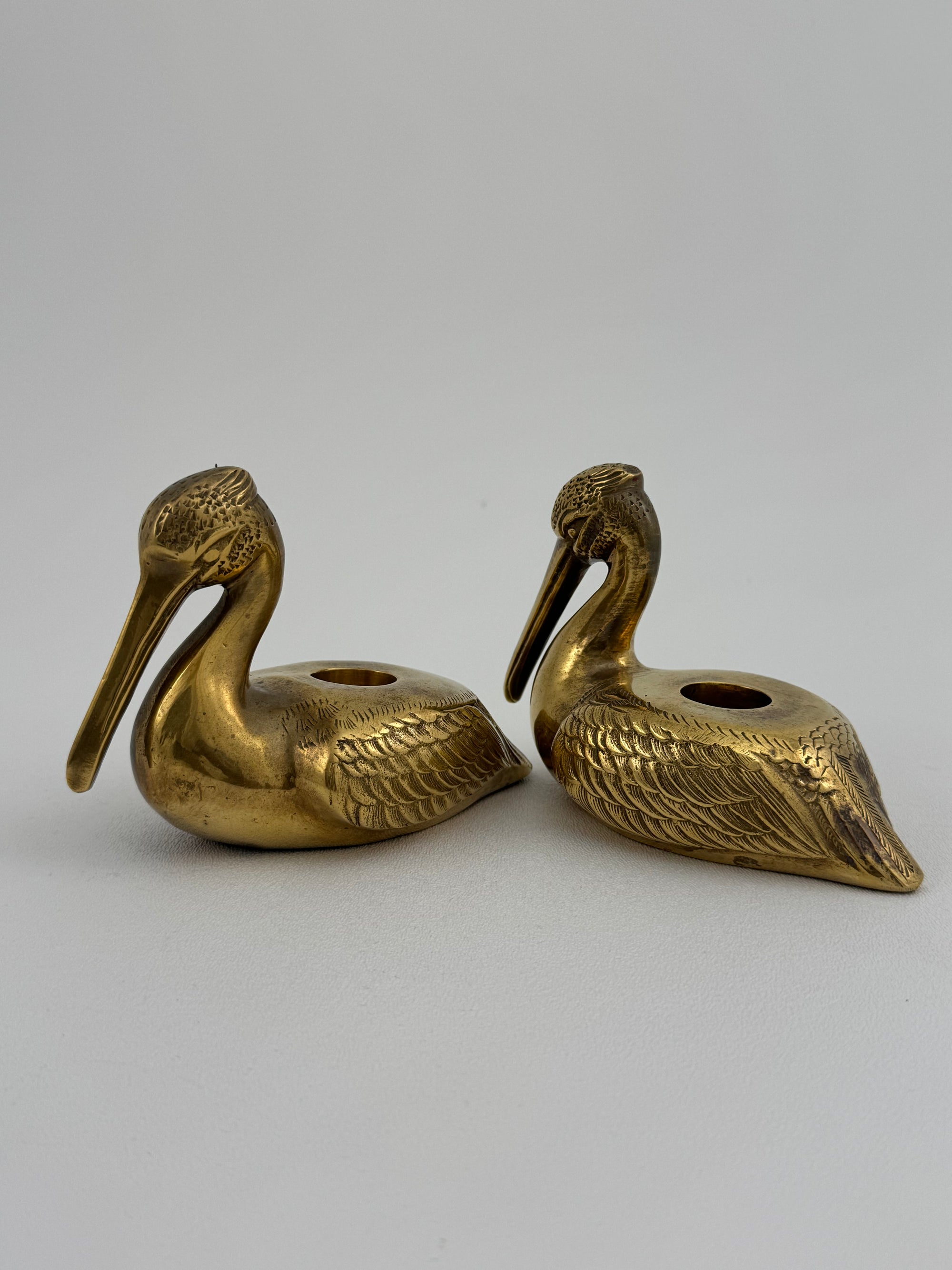 Vintage Brass Pelican Taper Candlestick Holders-A Pair