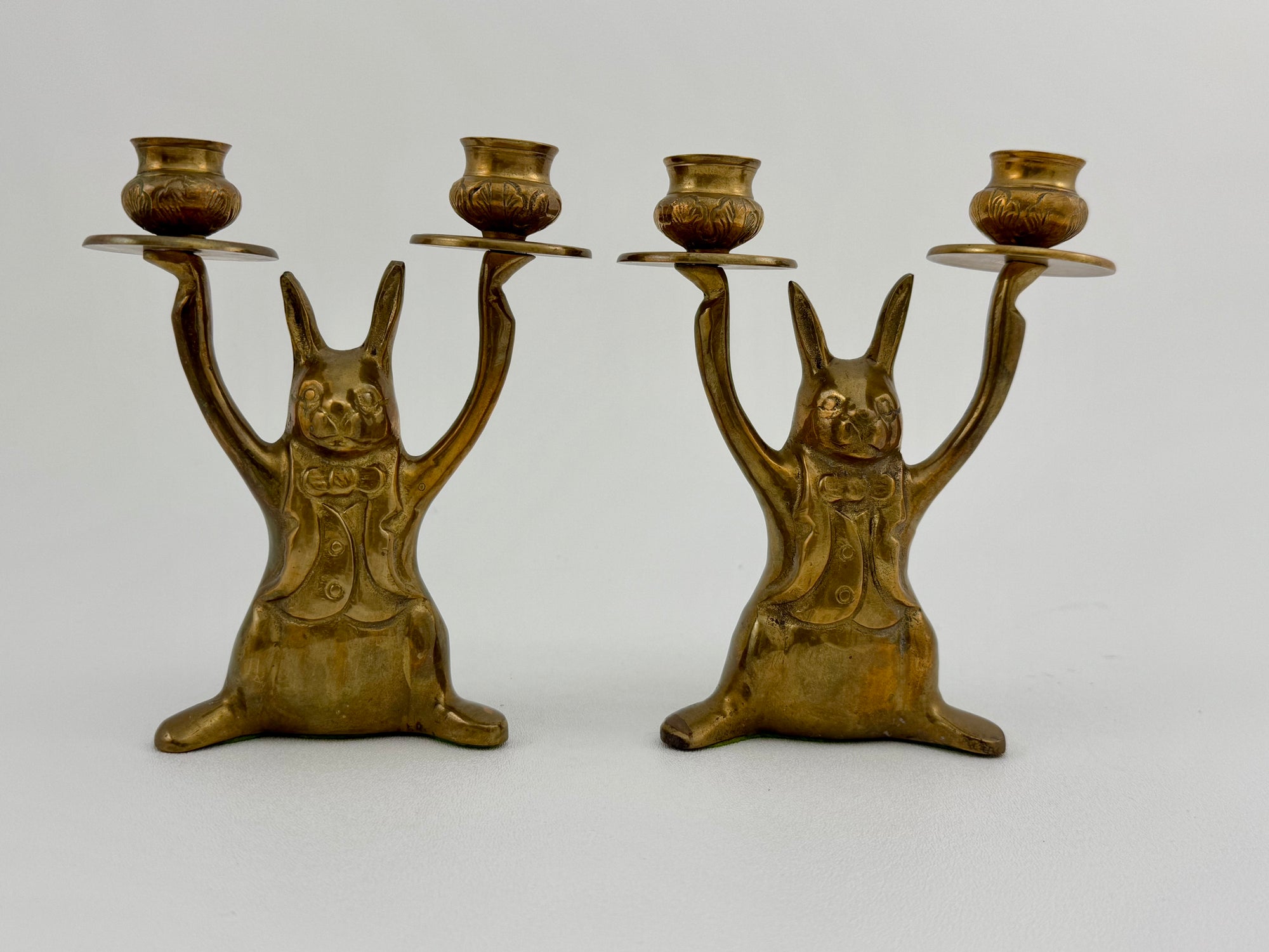 Vintage Brass Rabbit Candleholders-A Pair