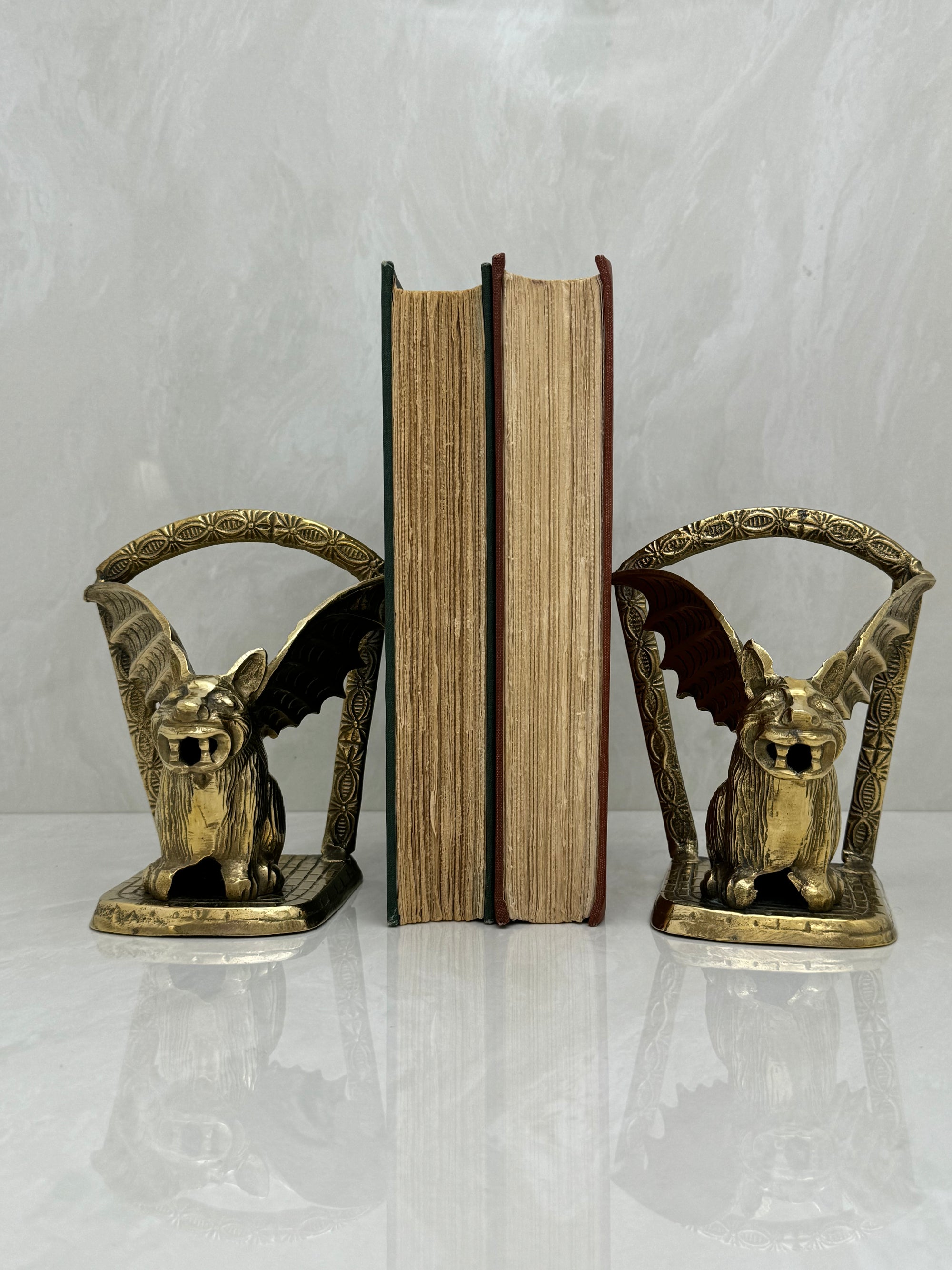 Vintage Brass Gargoyle Bookends- A Pair