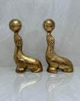 Vintage Brass Seal Bookends with Ball-A Pair