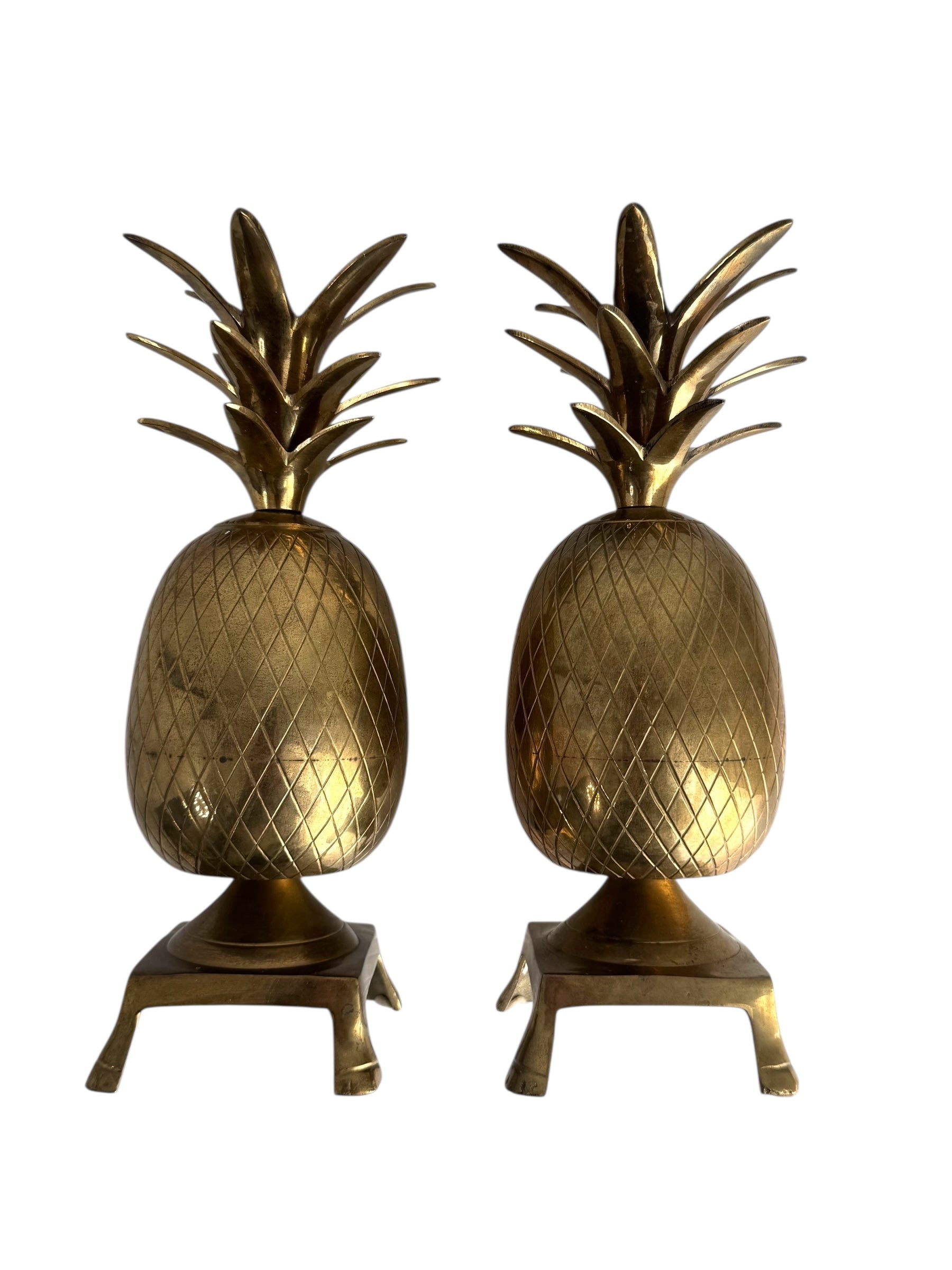 Vintage Brass Pineapple Candleholders – Tropical Regency Pair
