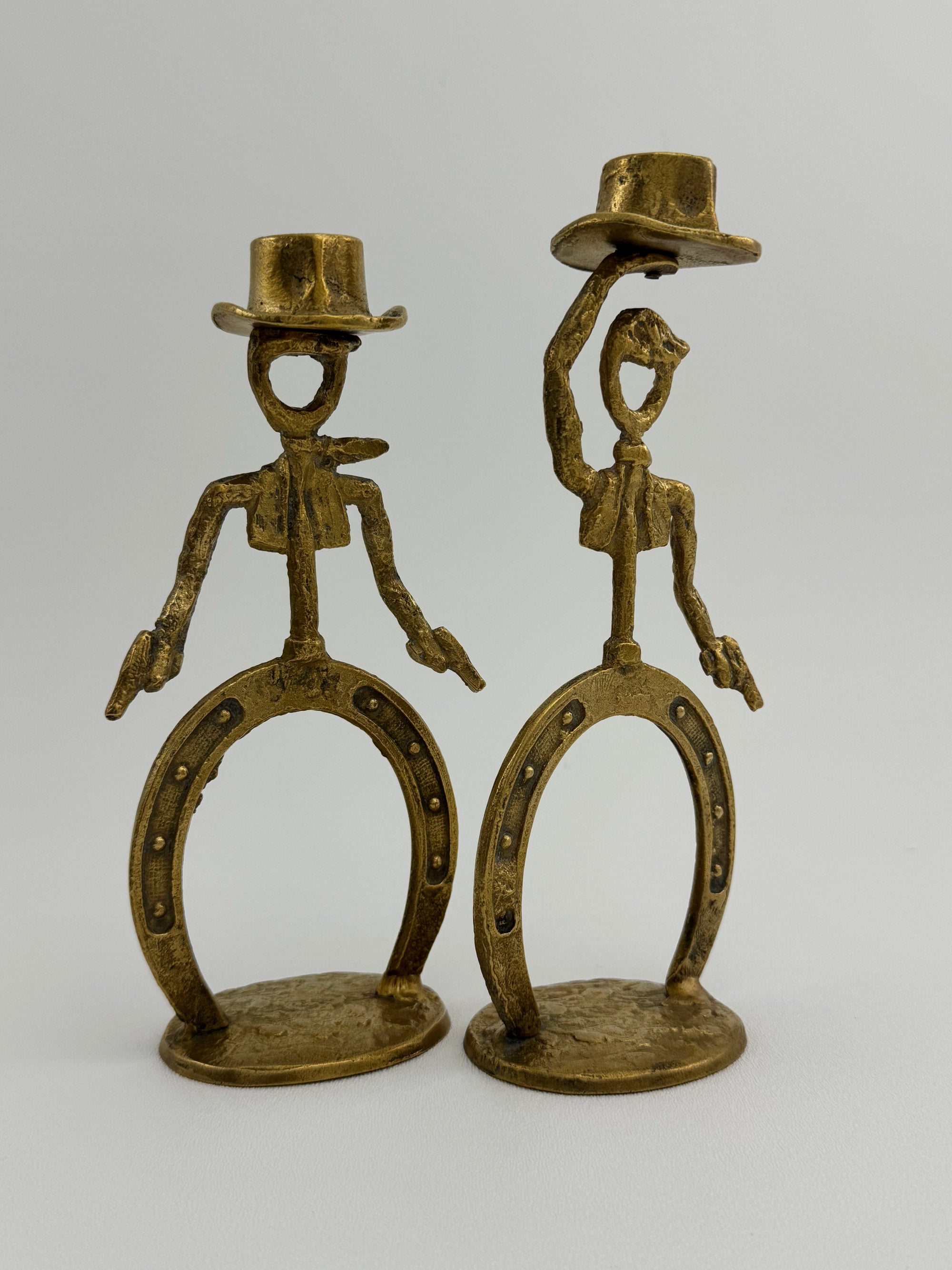Cowboy Brass Candlestick Holders- A Pair