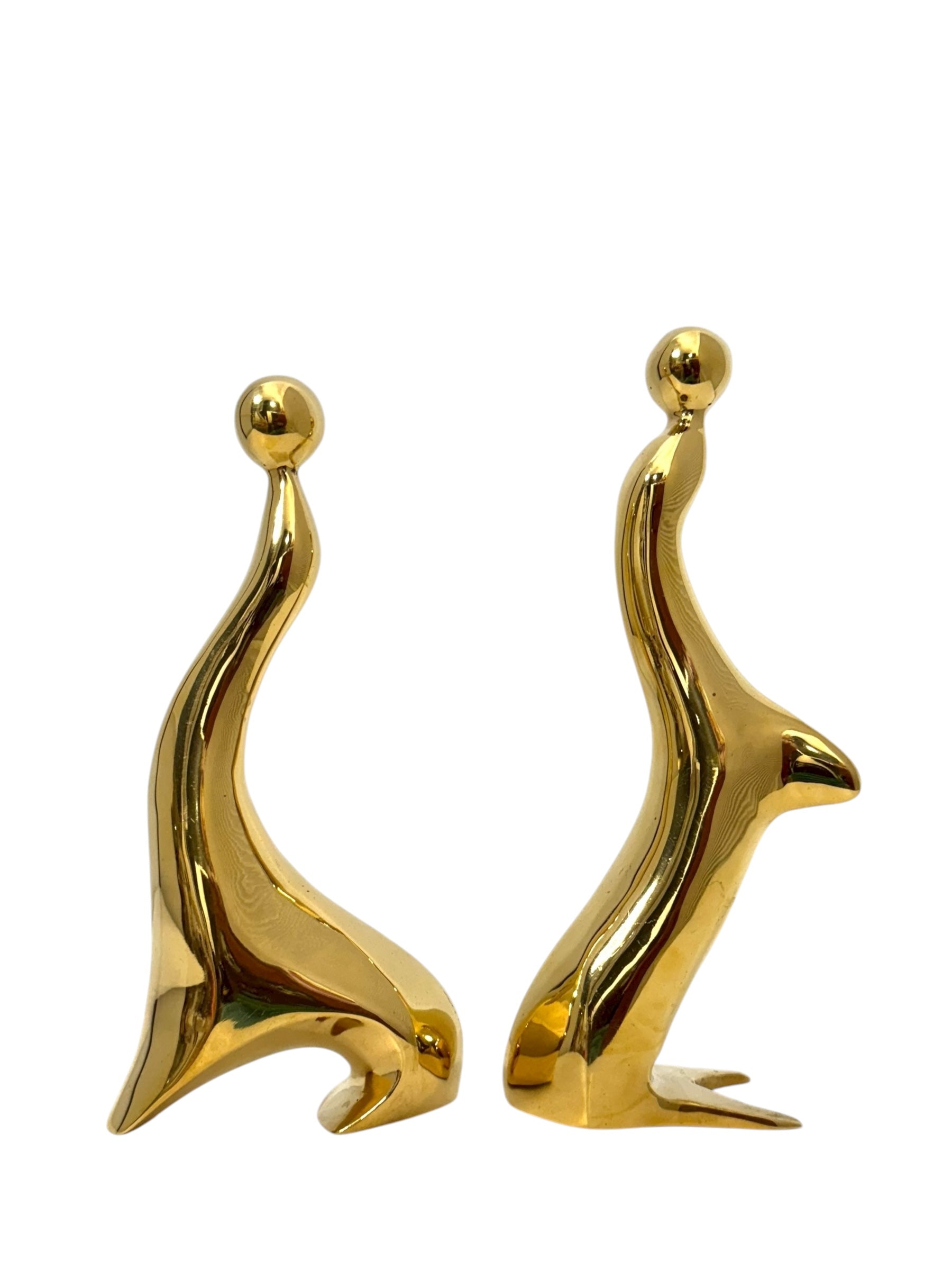 Vintage Brass Sea Lions | Abstract Mid-Century Modern Sculptural Pair