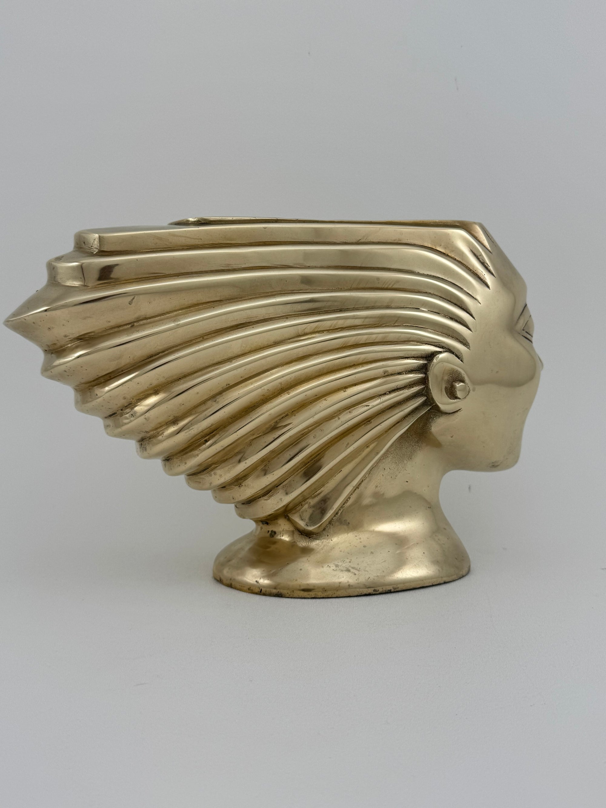 Rare Vintage Dolbi Cashier Brass Woman Head Sculpture – Flowing Hair Bust, 10 lbs