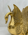 Vintage Brass Three Swan Vase