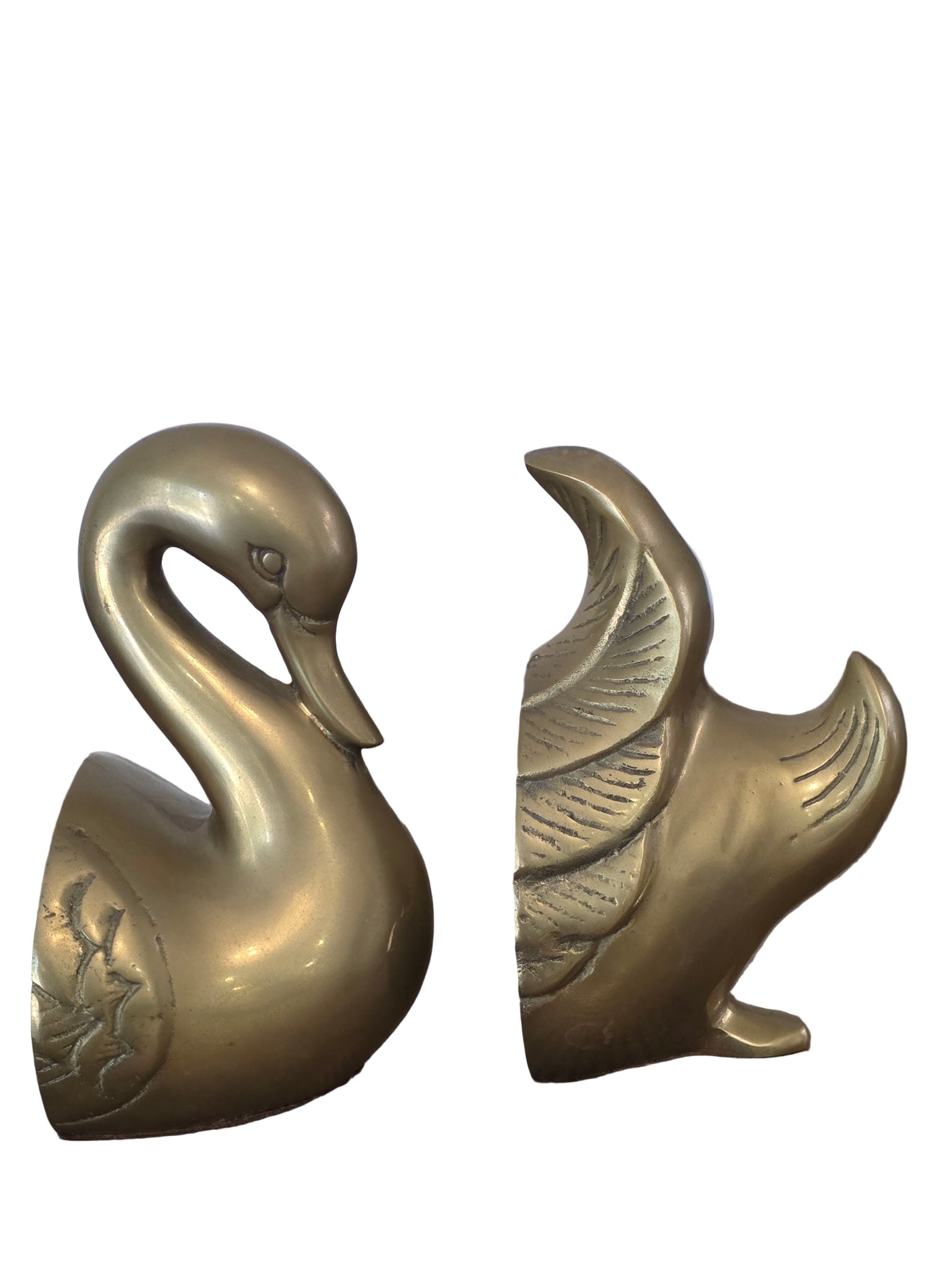Vintage Brass Swan Bookends- A Pair