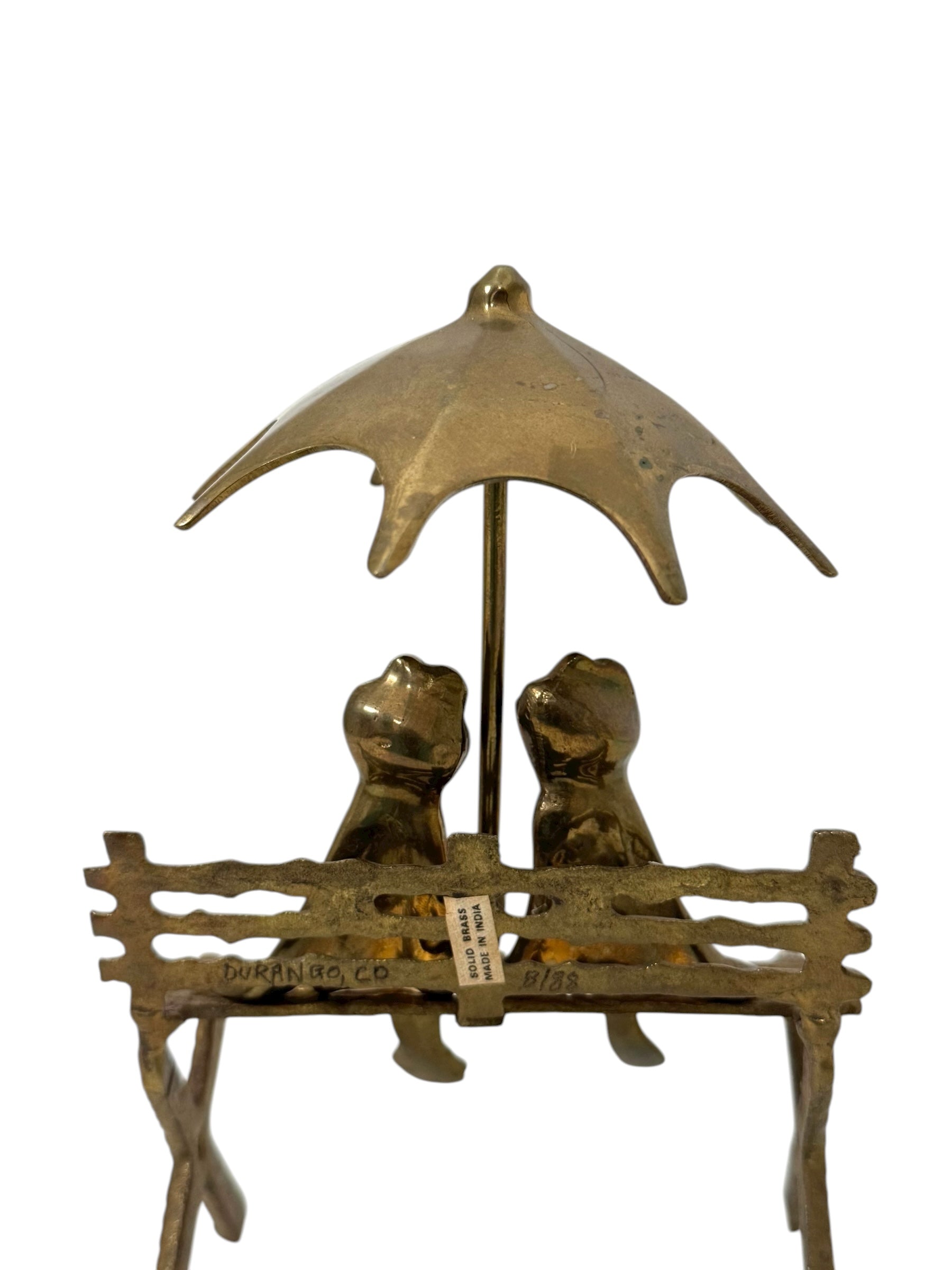 Vintage Brass Frog Couple Under Umbrella | Mid-Century Whimsical Figurine