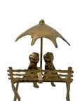 Vintage Brass Frog Couple Under Umbrella | Mid-Century Whimsical Figurine