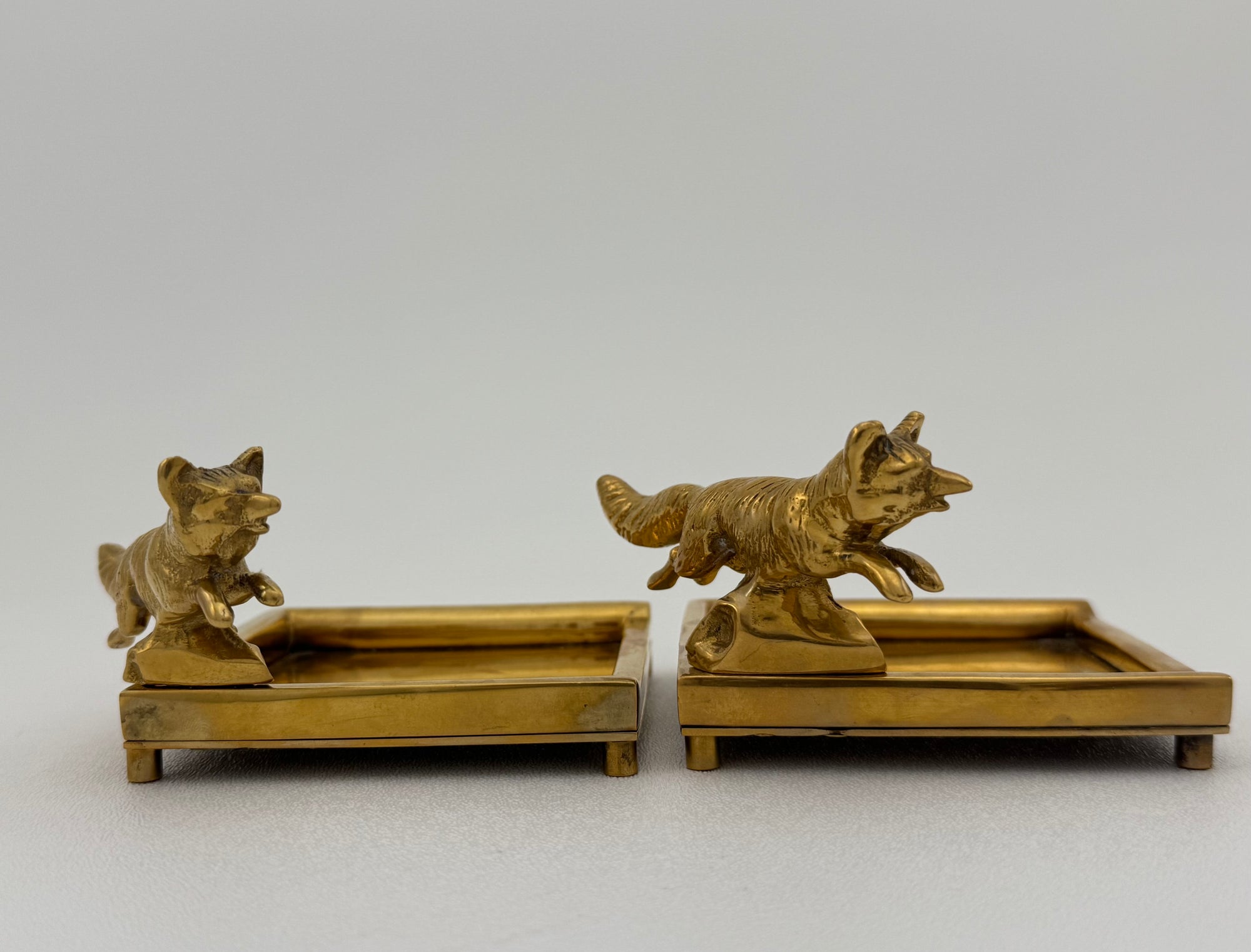 Vintage Brass Fox Trinket Dish-A Pair